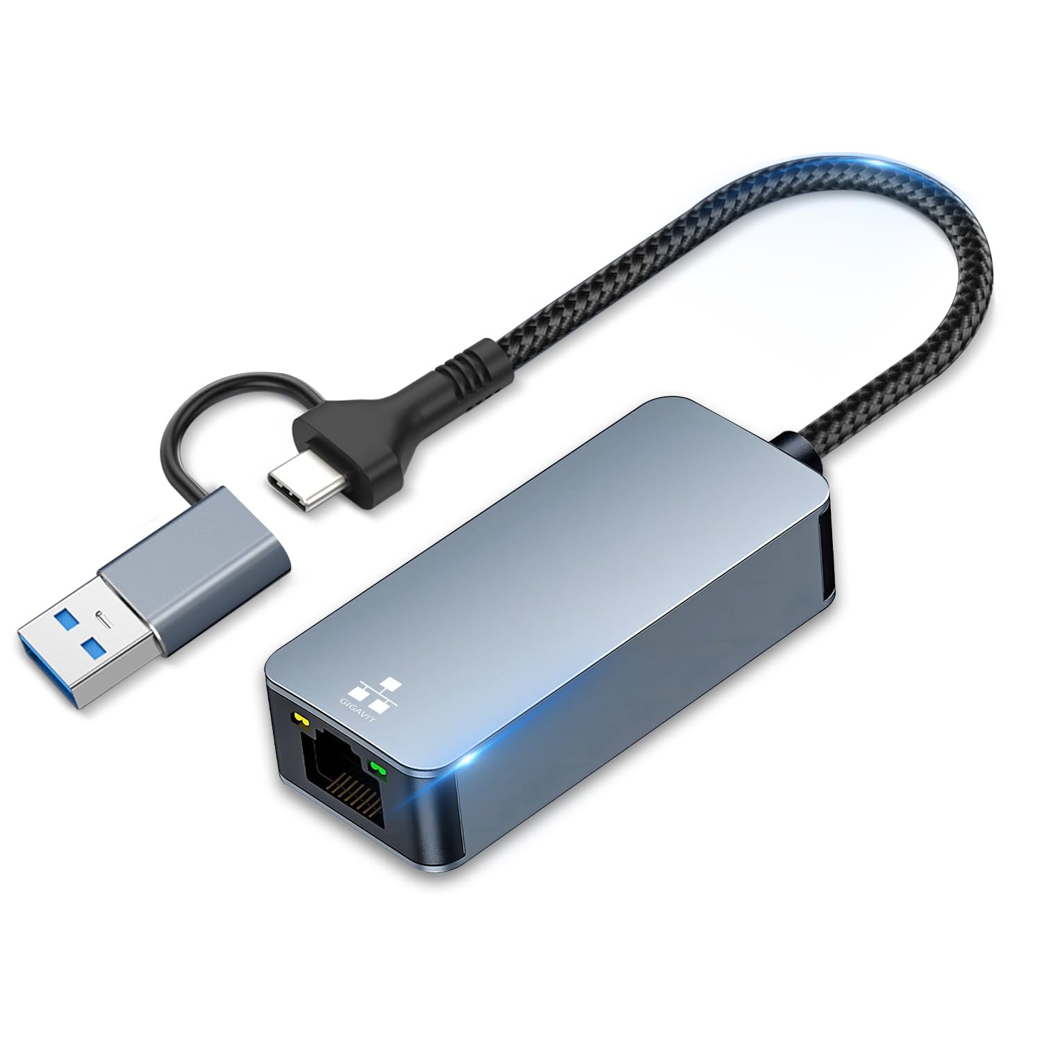 LBSC 2-in-1 USB C to Ethernet Adapter 2.5Gbps, Type-C to RJ45 Ethernet Adapter with USB-A 3.0 Port, 2500Mbps Gigabit Wired Inter