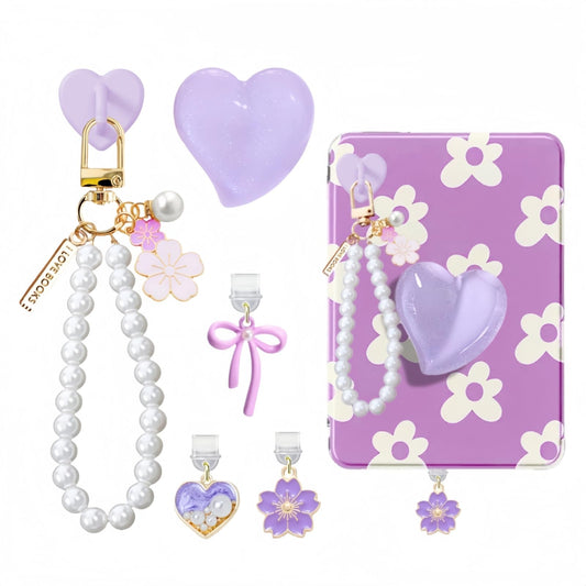 6PCS Charms Set Compatible with Kindle, Accessories Including Dust Plug Charm Type C/USB C, Charm Chain with Hook, Heart Grip Ho