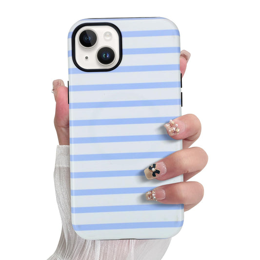 SOKAD Magnetic Horizontal Stripes Phone Case for iPhone 15, Cute Light Blue Striped Line Pattern Compatible with Magsafe Matte P