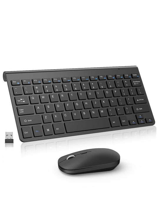 Compact Wireless Keyboard and Mouse Combo, Mini Portable Travel Keyboard and Silent Mouse Set with USB Receiver, Quiet Click, Sm
