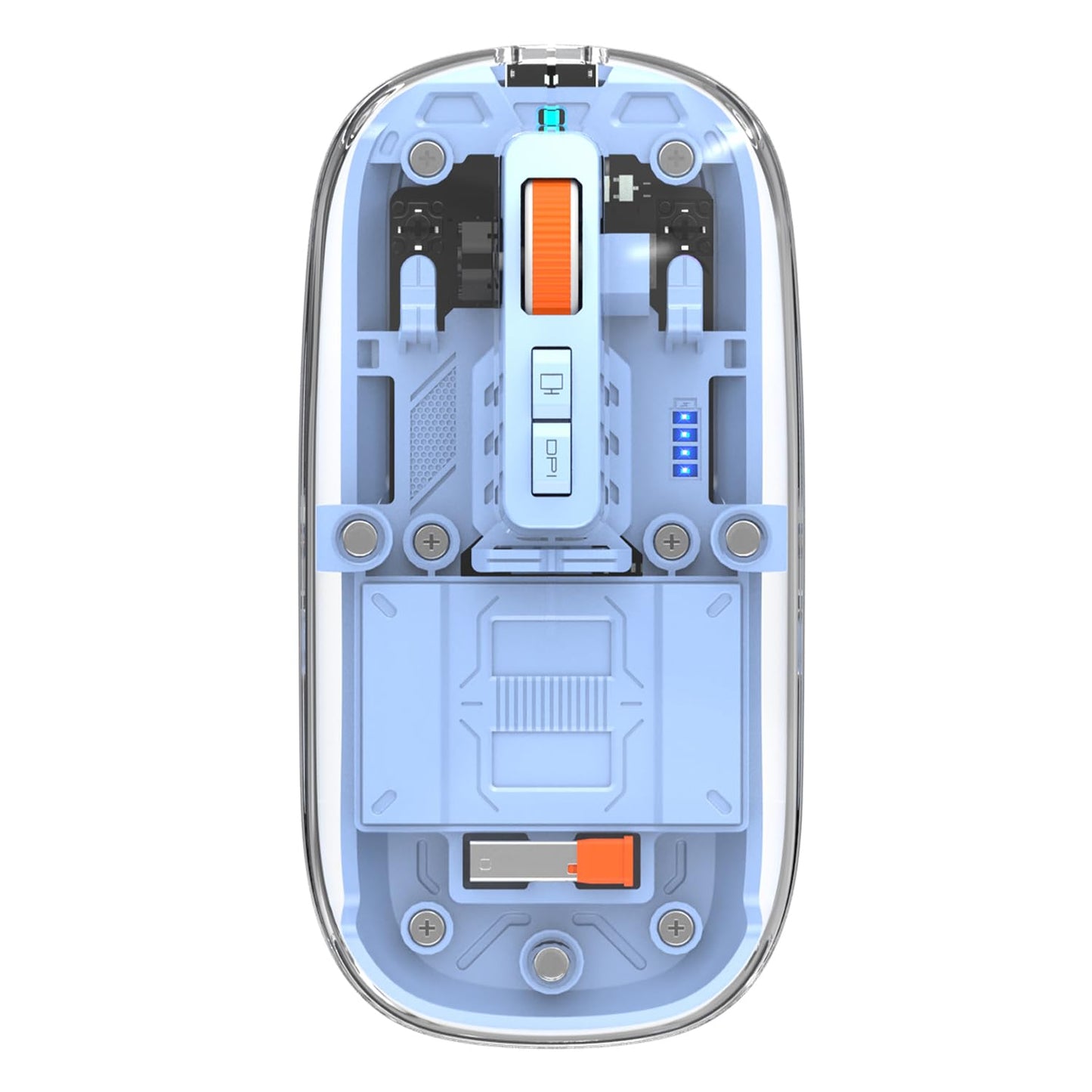 FMOUSE Modern Transparent Slim Wireless Mouse - Magnetic Shell Design, 3-Mode (Dual Bluetooth + USB), Rechargeable, One-Touch De