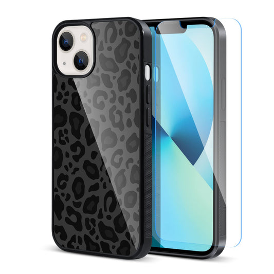 TEAUGHT Compatible with iPhone 13 Case Cute Pattern Black Leopard Print Cheetah + Screen Protector Tire Shockproof Cover, Cheeta