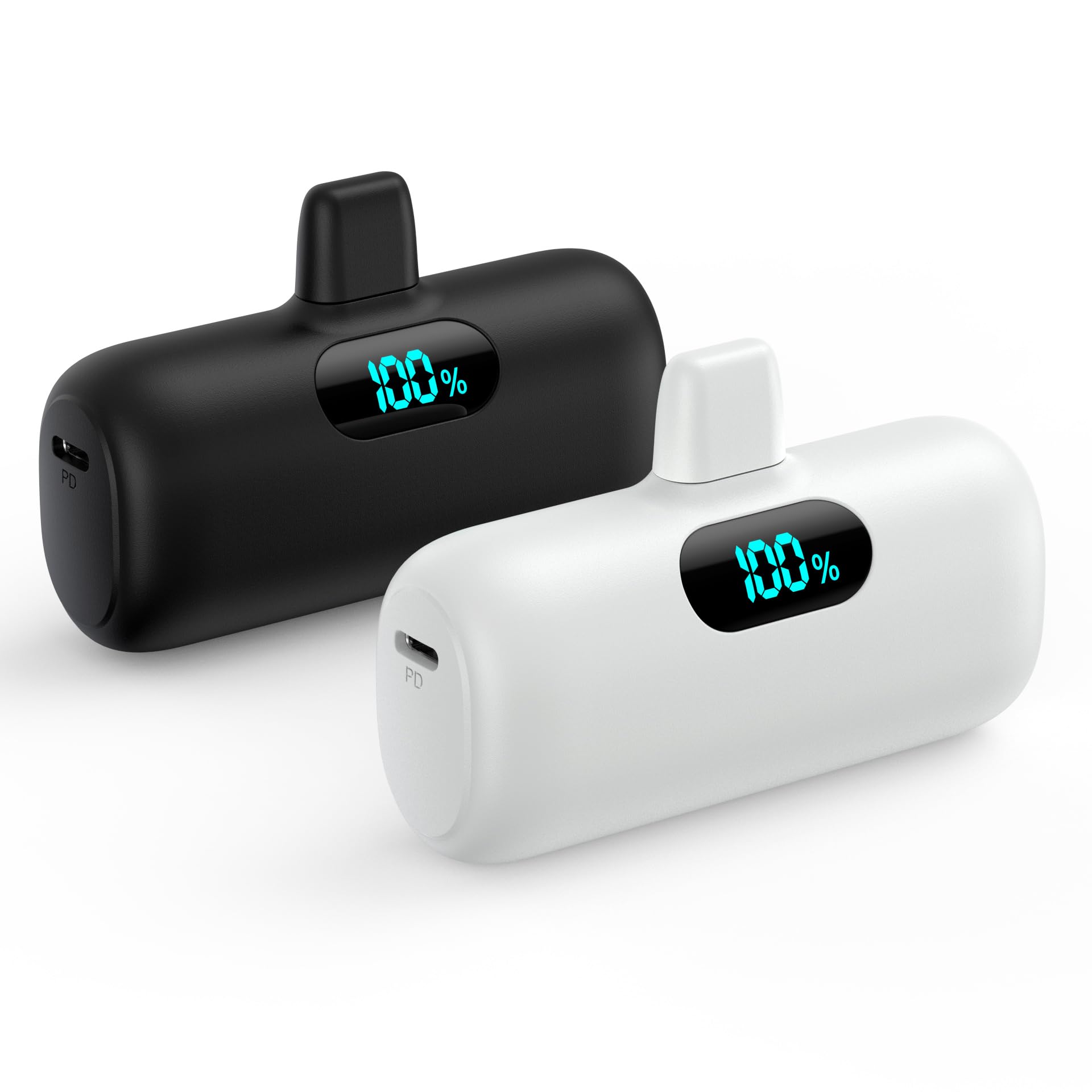 [2 Pack]Mini Portable Charger 5000mAh for iPhone,Ultra-Compact 15W PD Power Bank,LCD Display Cute Battery Pack Backup Charger Co