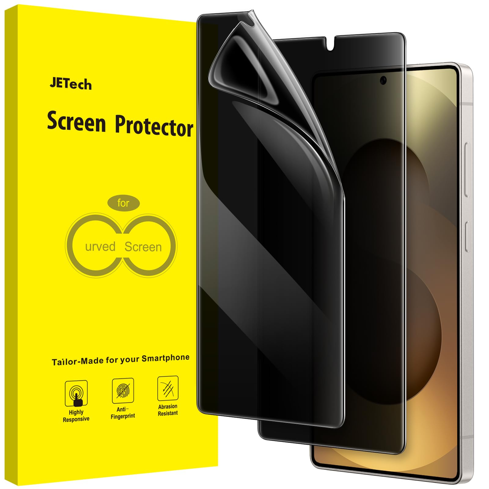 JETech Privacy Screen Protector for Samsung Galaxy S25 Ultra 5G, Anti-Spy Flexible TPU Film, Fingerprint Unlock Compatible, 2-Pa