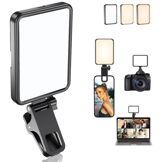 Datarm Rechargeable Soft Selfie Light for Phone, Camera, Laptop, 4-14H Battery Portable LED Light for Pictures, Phone Light Clip