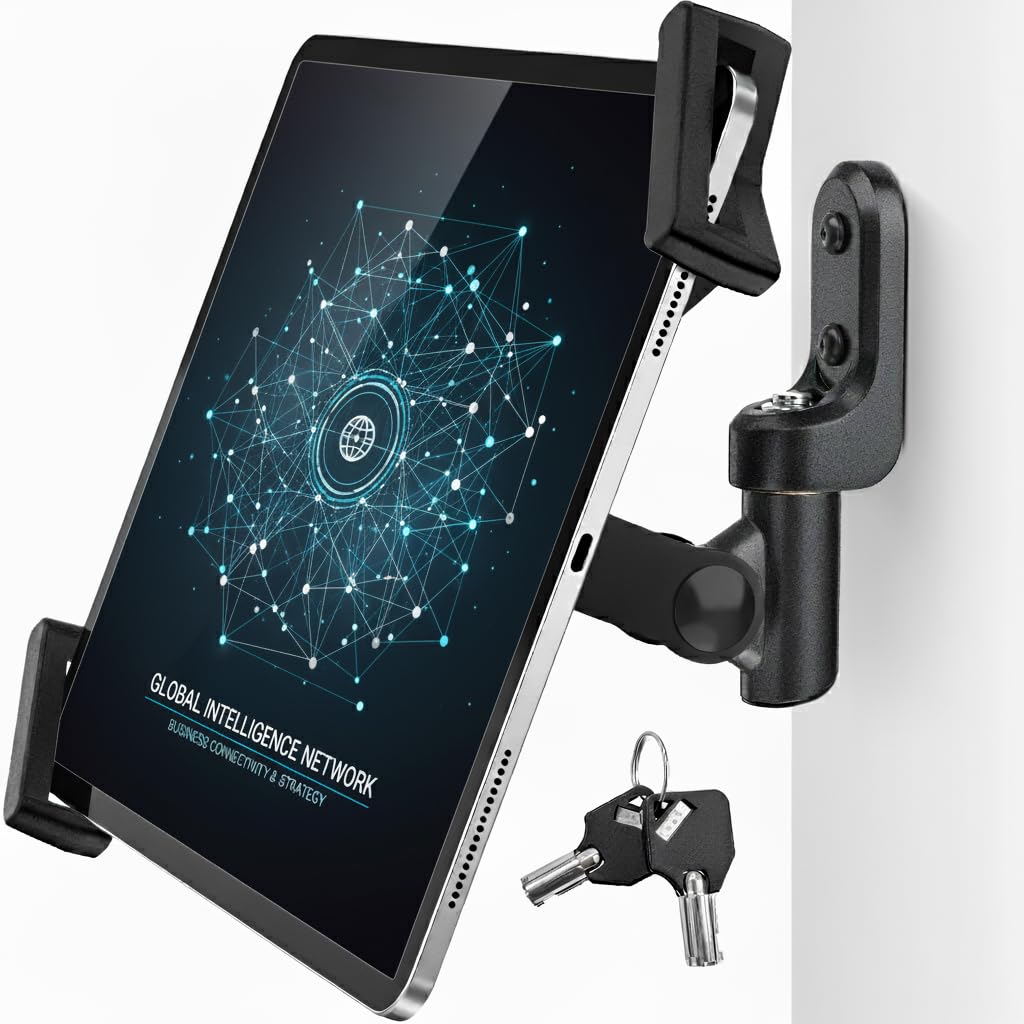 AboveTEK Anti-Theft iPad Wall Mount with Lock & Key, 360 Rotating Tablet Holder for 7.9-14.6 Devices, Heavy-Duty Aluminum & Stee