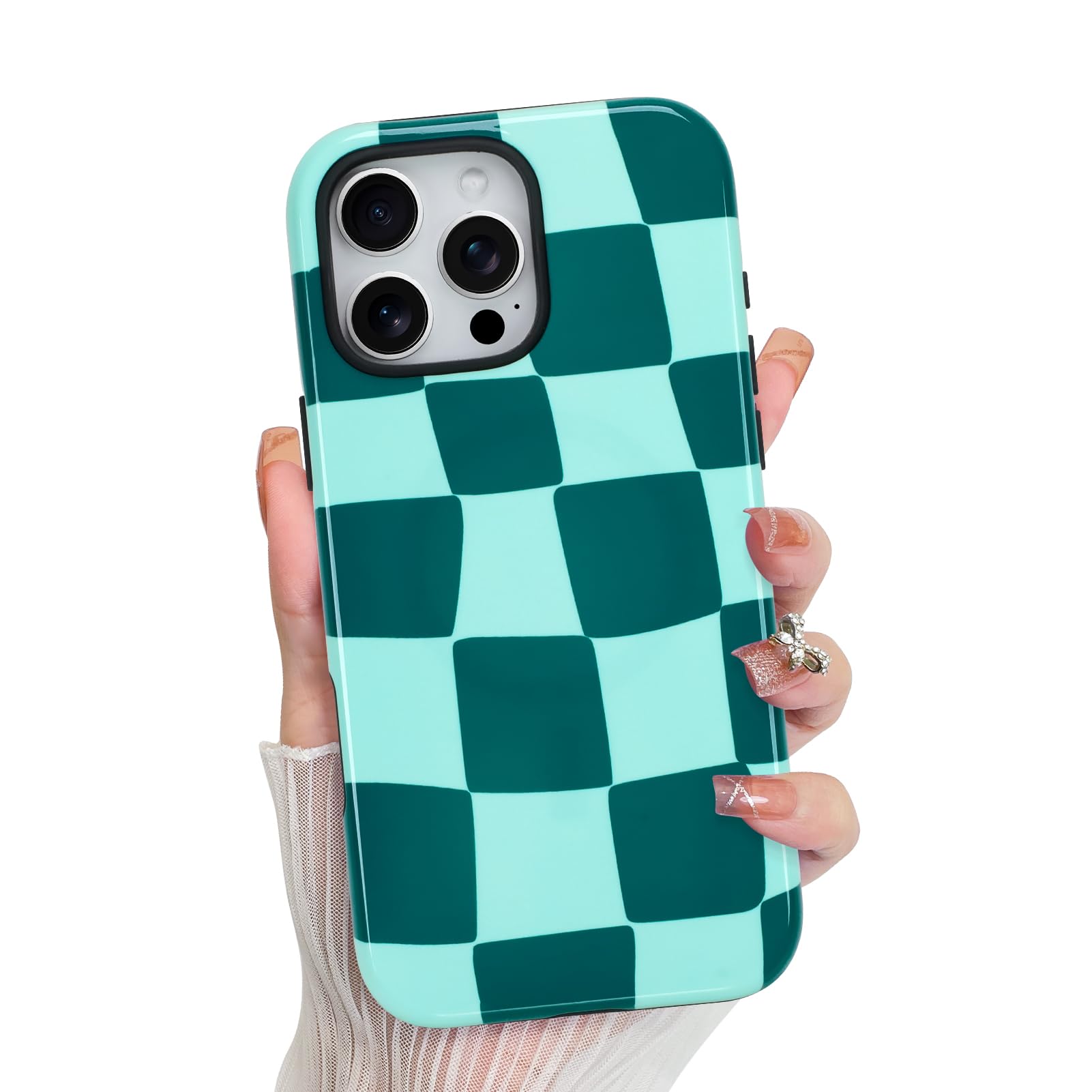 KANGHAR Compatible with iPhone 16 Pro Max Case, Aesthetic Checkered Cute Pattern, Support for MagSafe Shockproof Cover for Girls