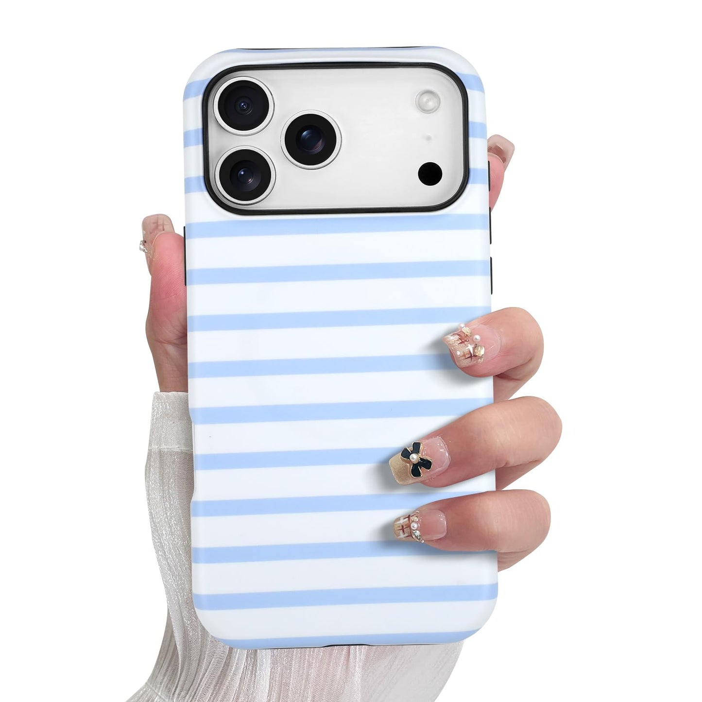 SOKAD Magnetic Horizontal Stripes Phone Case for iPhone 17 Pro, Cute Light Blue Striped Line Pattern Compatible with Magsafe Mat