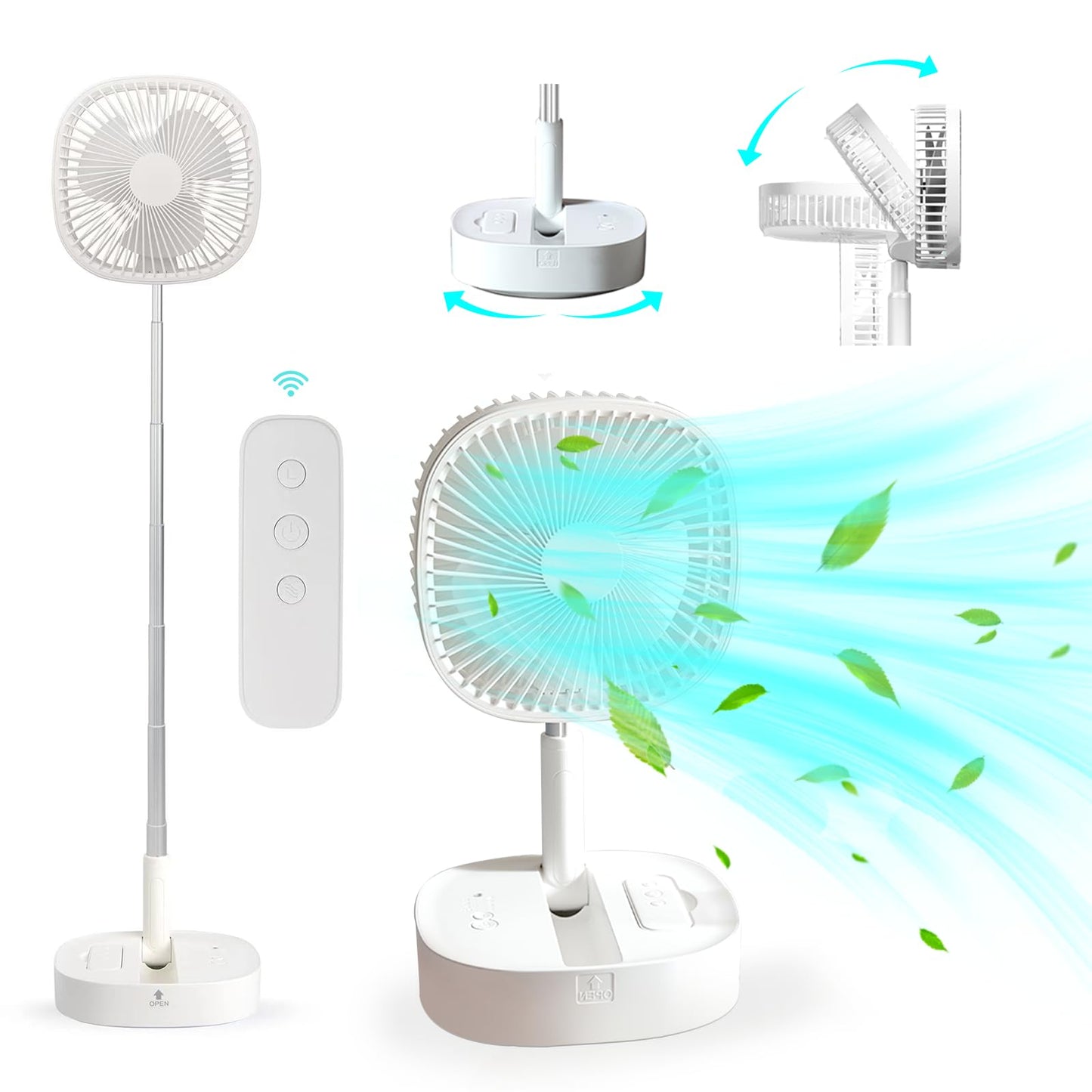 Magesh Oscillating Pedestal Foldable Desk and Floor Fan, Table Fan, Remote Control Telescopic 4 Speed Quiet Timer Fan for Bedroo