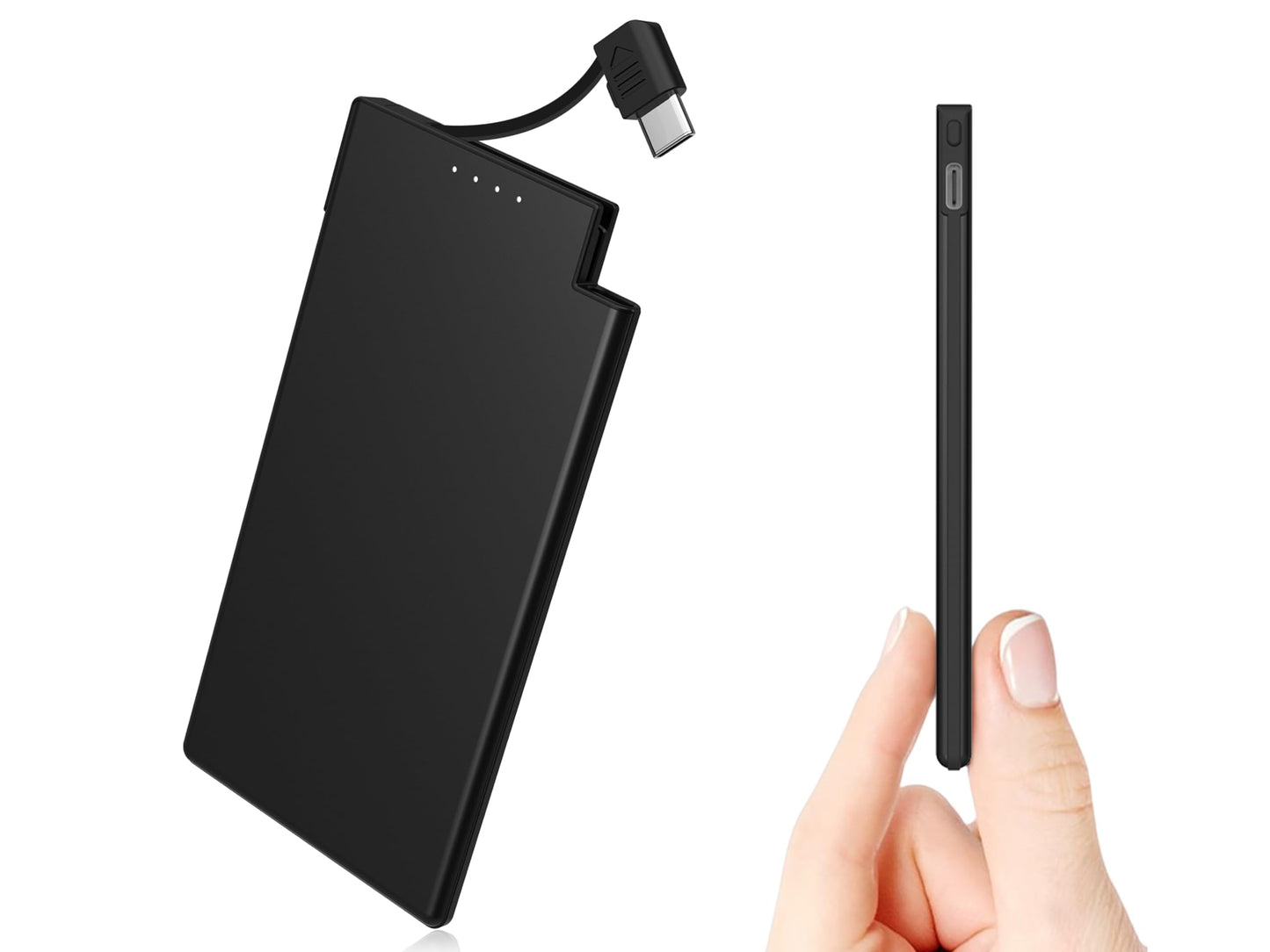 Auskang Slim Power Bank for Travel-5000mAh USB C Portable Charger Built in Cable- Airplane Safe Thin Battery Pack Compatible wit