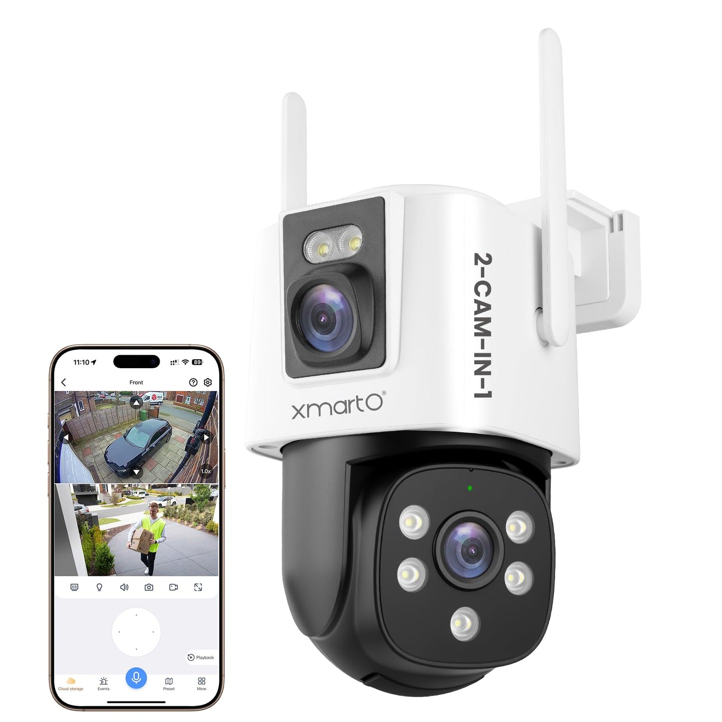 xmartO WiFi6 Dual-Lens Security Camera, 4MP QHD 2-in-1 Home Camera with 180 Static FOV & 360PTZ AI Tracking, 5G/2.4G Dual Band,