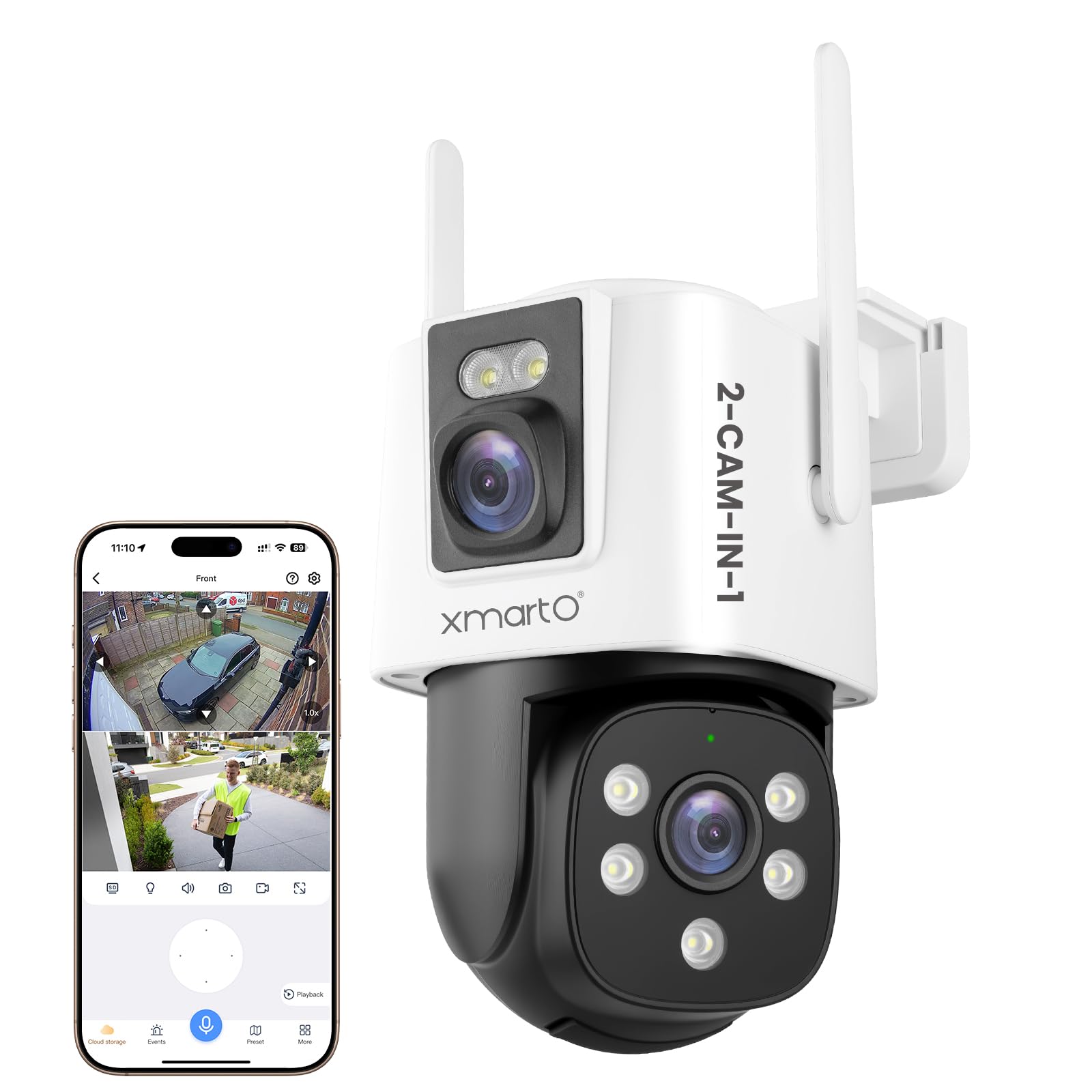 xmartO WiFi6 Dual-Lens Security Camera, 4MP QHD 2-in-1 Home Camera with 180 Static FOV & 360PTZ AI Tracking, 5G/2.4G Dual Band,