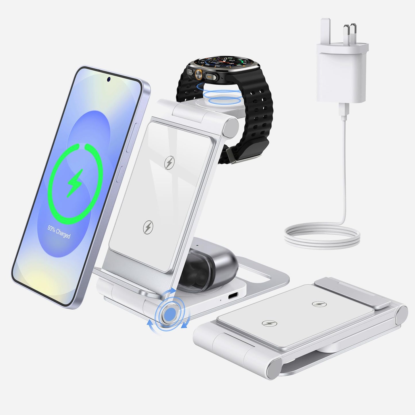 Wireless Charger for Samsung 3 in 1 Wireless Charging Station Foldable Wireless Charger Stand for Galaxy S25 S24 S23 S22 S21 Ult