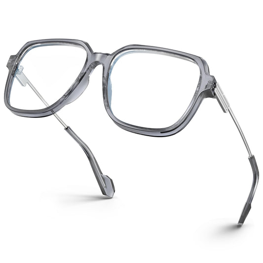 VISOONE Blue Light Glasses Smoke Grey Oversized Square TR90 Frame UV400 Ryan