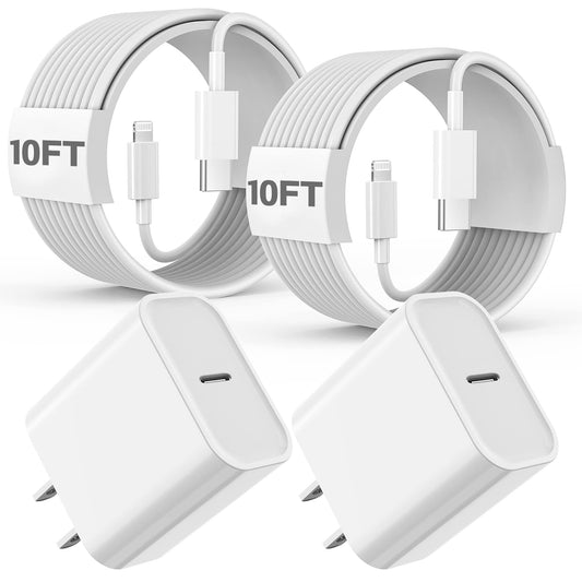 Fast Charger iPhone,10FT iPhone Charger,Long 10Feet Fast Apple Charger USB C to Lightning Cable Cord 2Pack Type C Wall Charger B