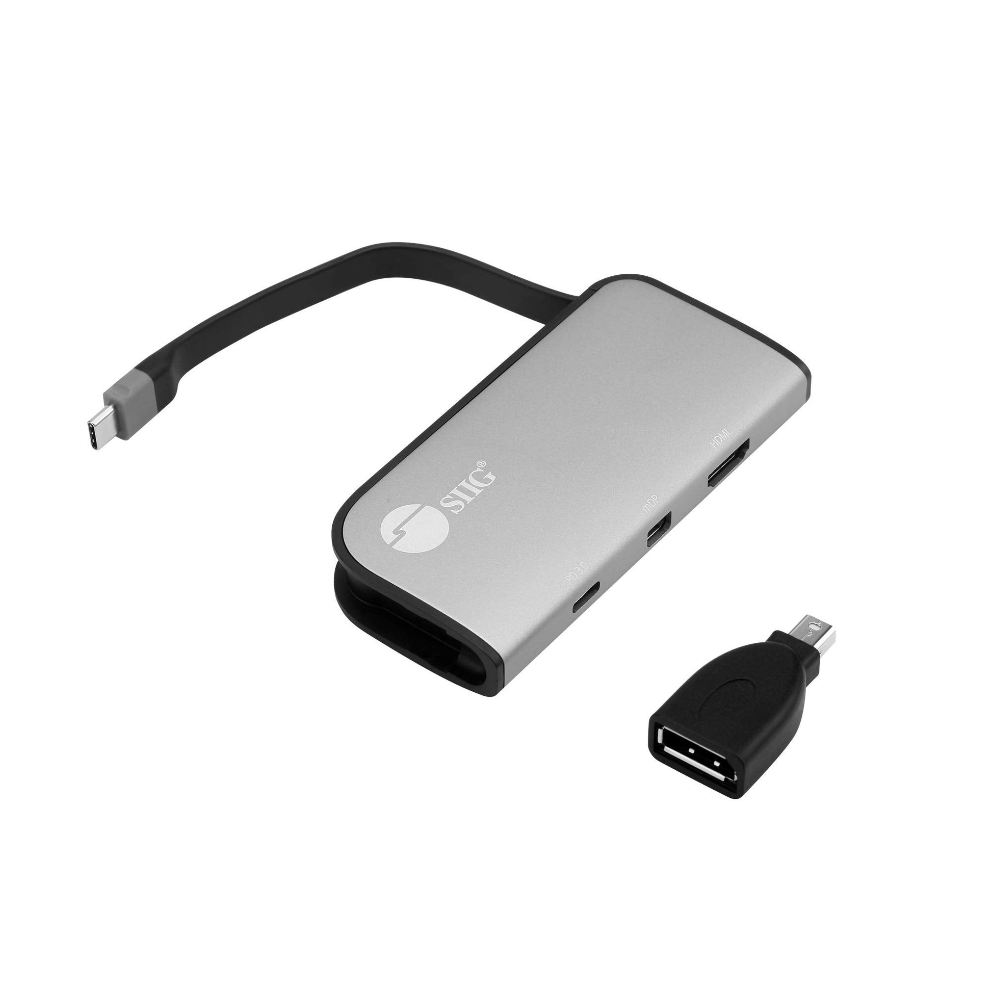 SIIG USB-C to Mini DisplayPort & HDMI VXP Adapter with PD 3.0, 100W PD, Combine Two Monitor to One 3840x1080 Video Wall, Compati