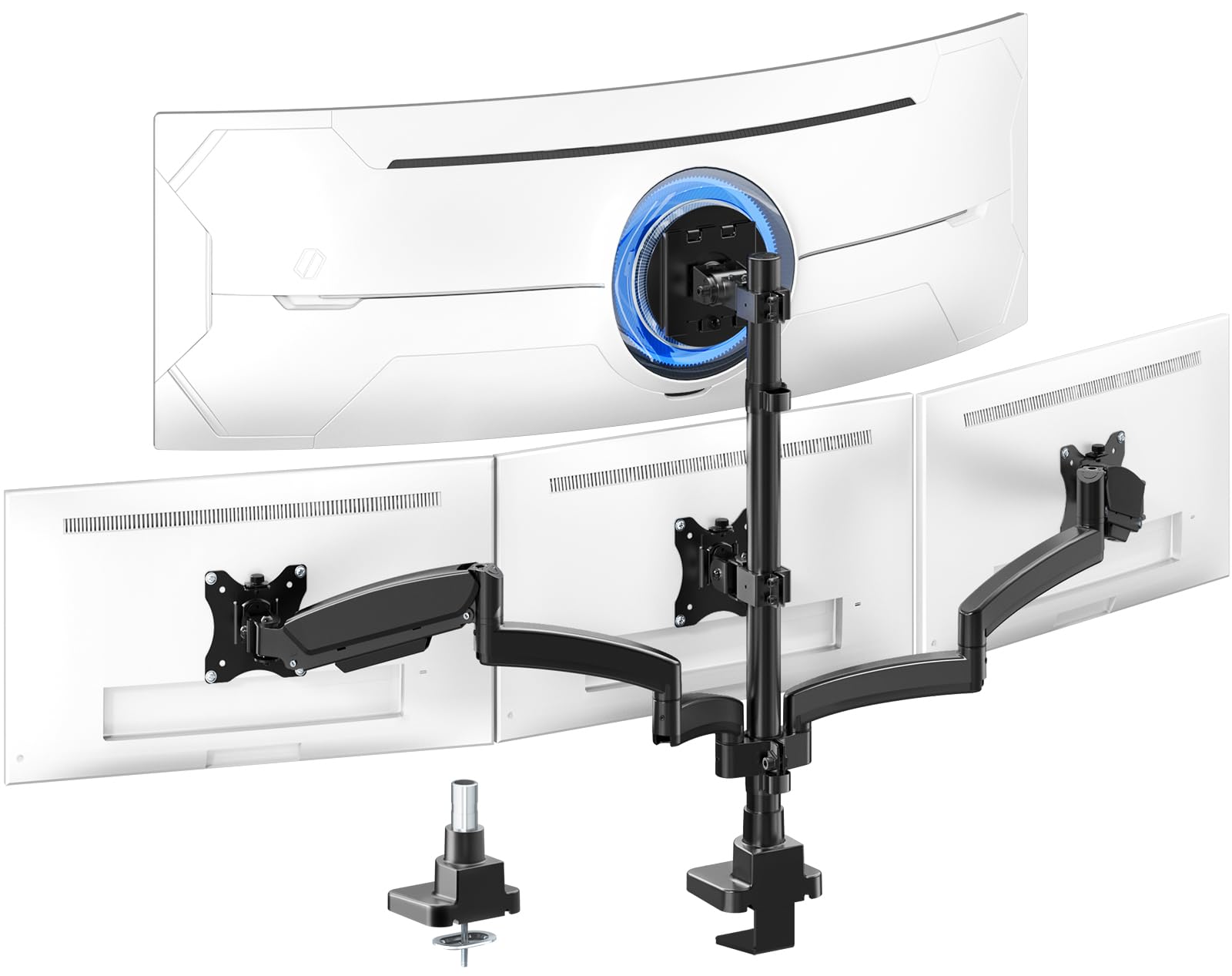 PUTORSEN Quad Monitor Mount for up to 49 Ultrawide on Top Bracket and 27 Screens on Lower Brackets, Holds up to 44lbs, Quad Moni