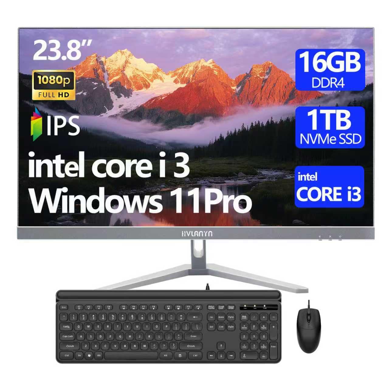 HVLANYN 23.8-Inch Fhd All-in-One Desktop Compute,Core i3 16GB DDR4 RAM,1TB PCIe SSD,1920x1080 FHD Display, WiFi, Bluetooth,Mouse