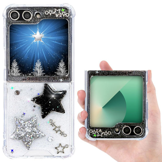 CEOKOK for Samsung Galaxy Z Flip 5/ Z Flip 6/ Z FLIP 7 FE Case Clear with Twinkle Stars Glitter Girly Women Cute Design Protecti
