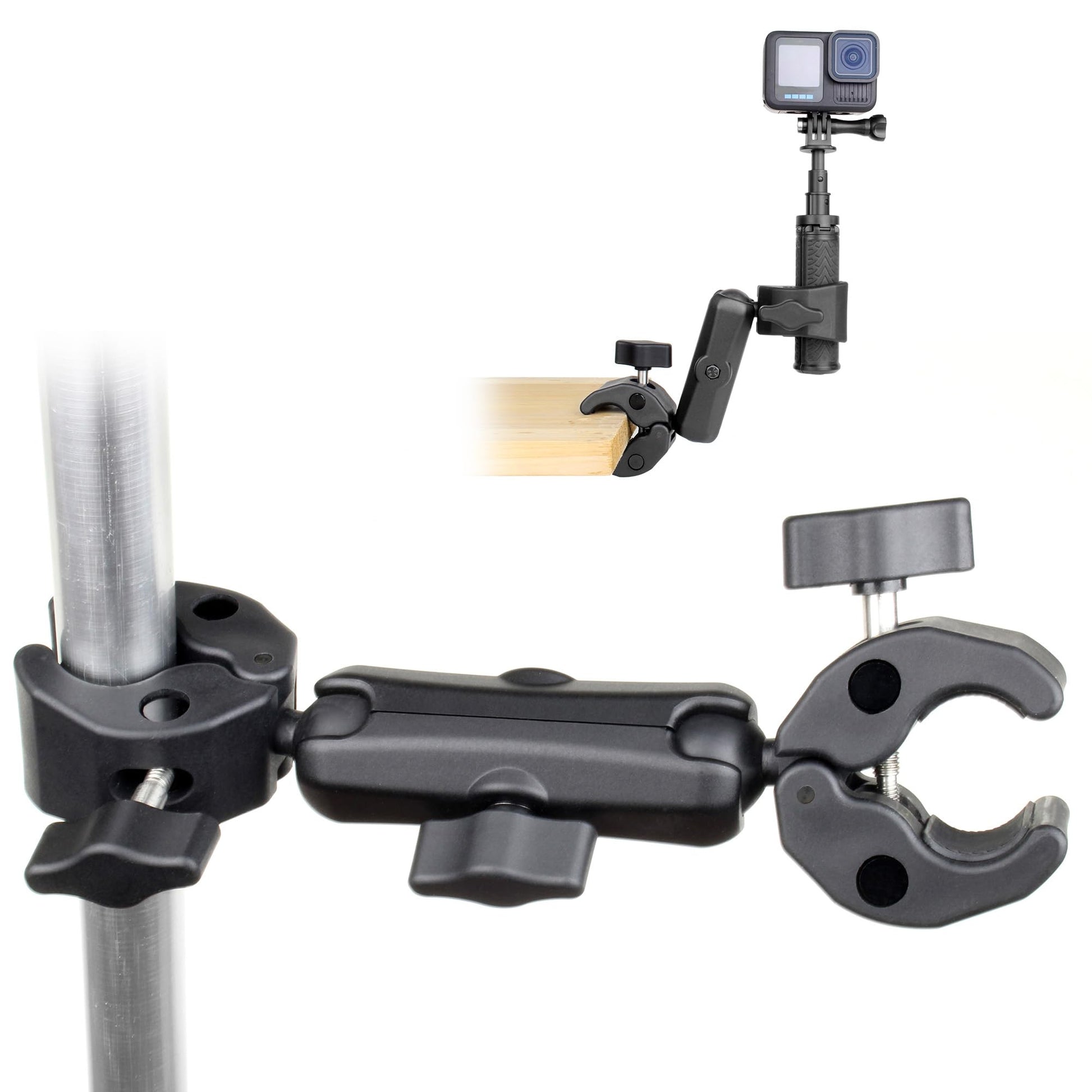 SOONSUN Double Super Clamp Camera Mount, Umbrella Clamp for Chair, Desk, Stroller, Wagons, Tripod, Pole, Light Stand, Cross Bar,