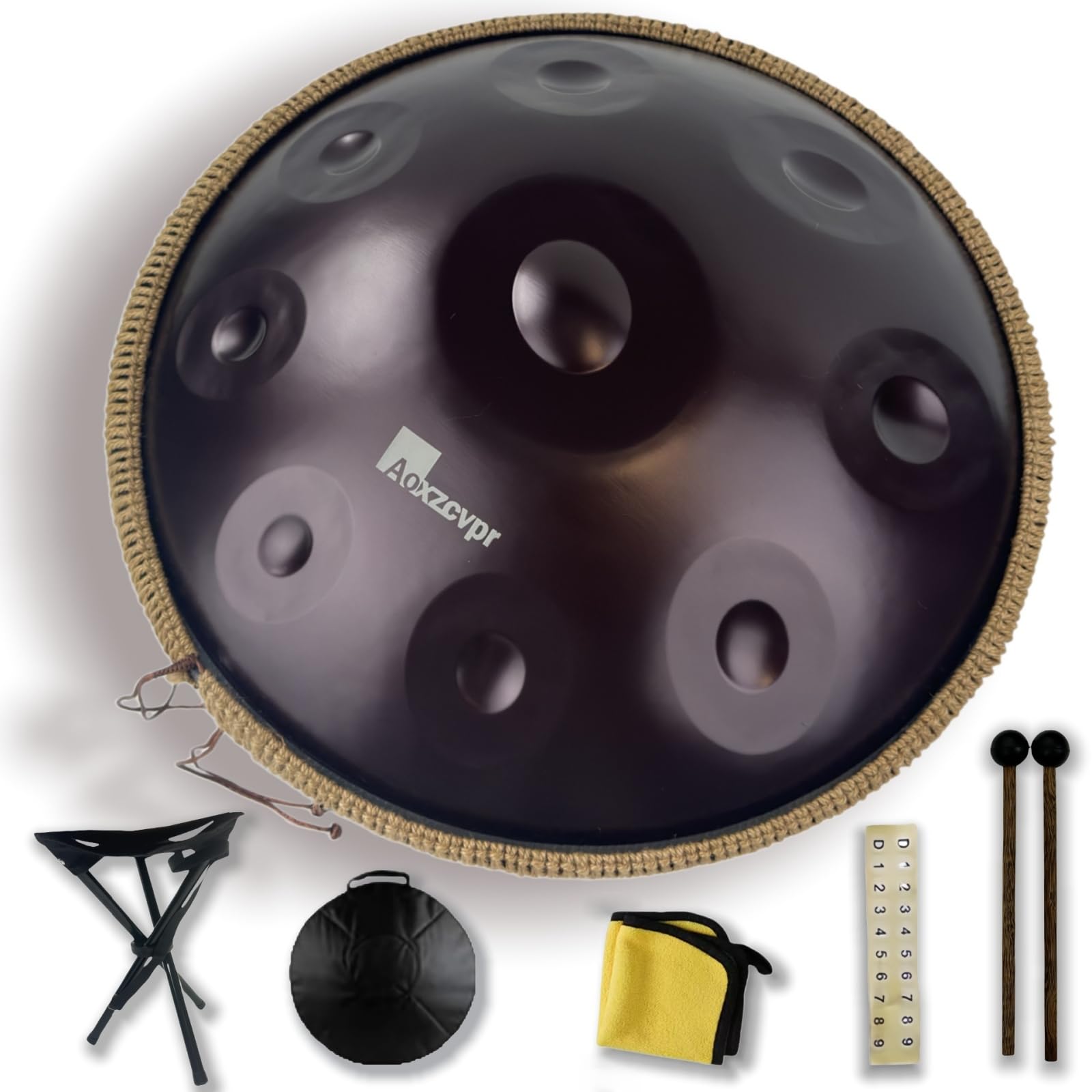 Handpan Drum & Hang Drum Kit D Minor 440Hz Kurd Steel Percussion for Meditation & Music Playing (Violet, 22In-9 Notes)