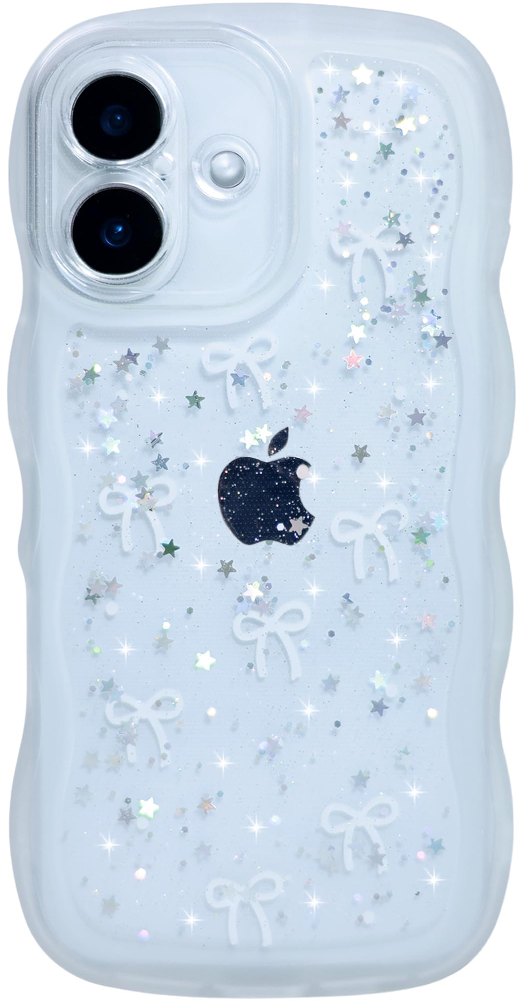 Qokey for iPhone 16 Case 6.1 inch, Glitter Star & Curved Edge Handle Grip Design, Military-Grade Shockproof Clear TPU Cover, Spa