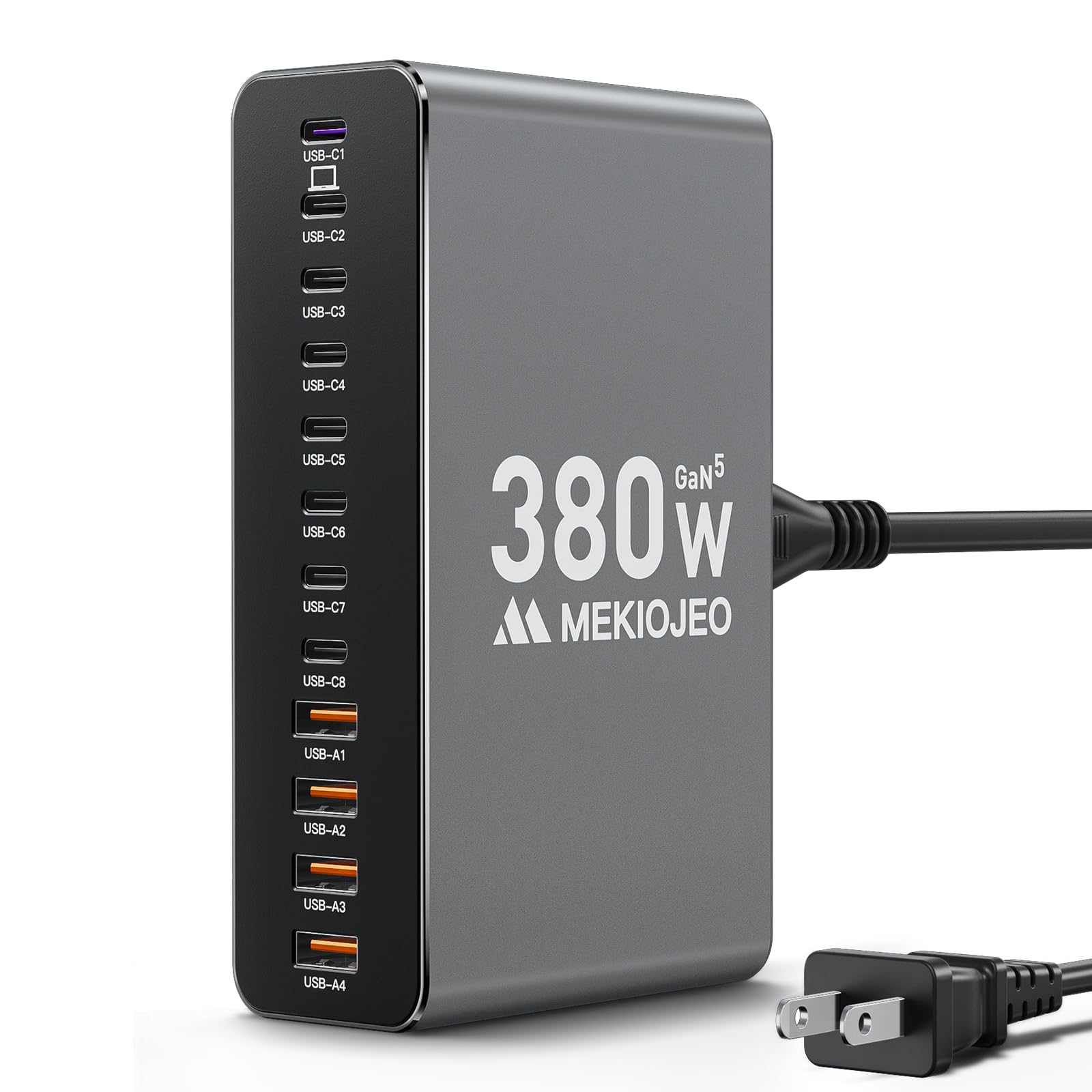Aluminum Alloy 380W Charging Station Fast USB C Charger Block 12 Ports 65W Laptop GaN Charger for MacBook Pro/Air/iPad Pro/iPhon