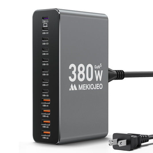 Aluminum Alloy 380W Charging Station Fast USB C Charger Block 12 Ports 65W Laptop GaN Charger for MacBook Pro/Air/iPad Pro/iPhon