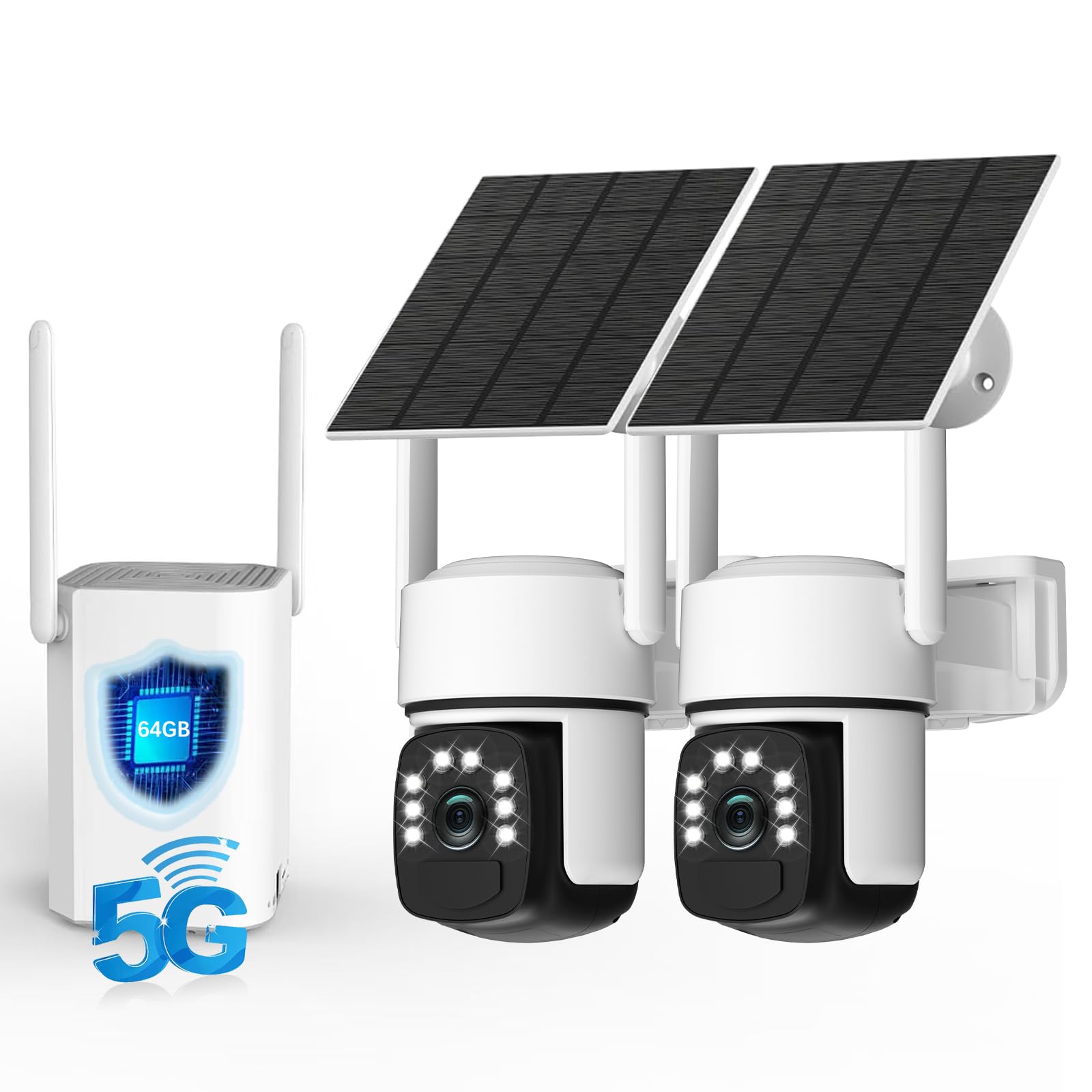 Solar Security Cameras Wireless Outdoor, 2 Cam-Kit, 4MP Home Security System with Color Night Vision, 2.4G & 5G WiFi, 360 Pan &