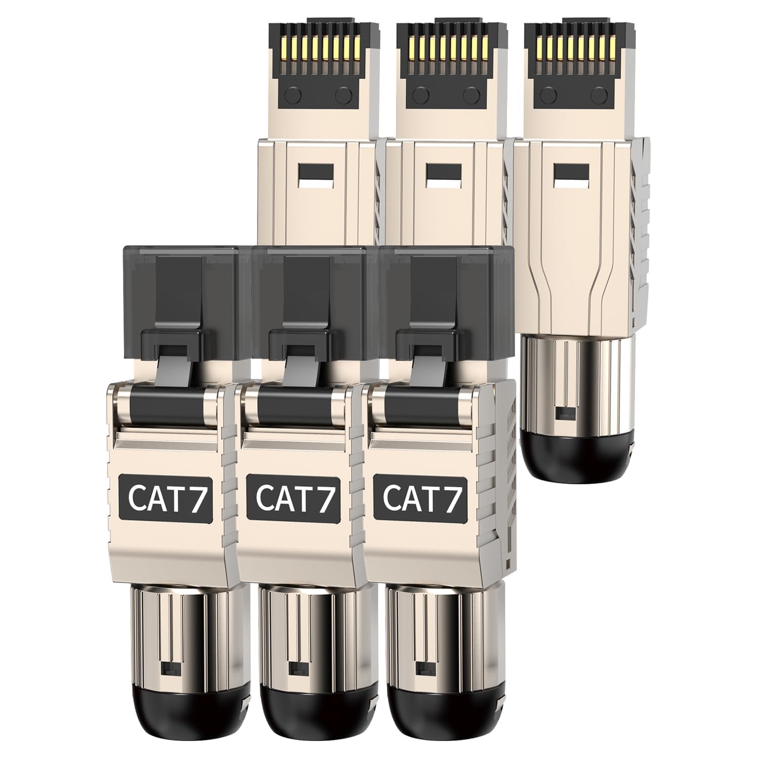 6-Pack RJ45 Connectors Tool Free Cat7 Cat6a, Tool-Free Zinc Alloy Shielded Ethernet Termination Plugs for Cat 7 Cat 6a up to 23A