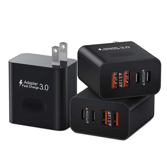 [3 Pack] USB C Wall Charger, 40W 4-Port USBC Charger Dual USB-C Power Adapter + Double USB Plug Multiport Brick Type C Fast Char