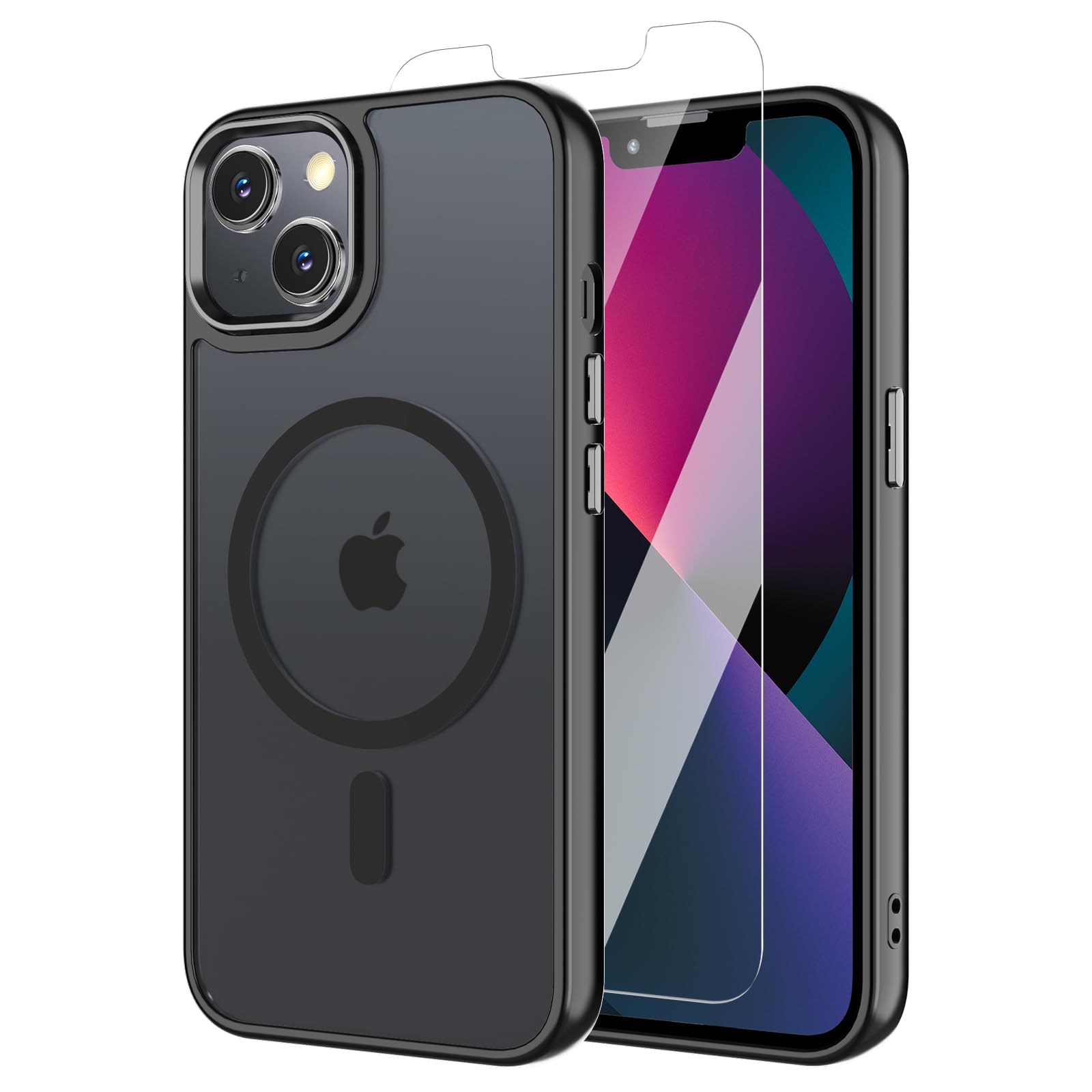 BPOASE Magnetic Case for iPhone 13, iPhone 14 with Screen Protector, [Compatible with Magsafe] Ultra Slim Translucent Matte Shoc