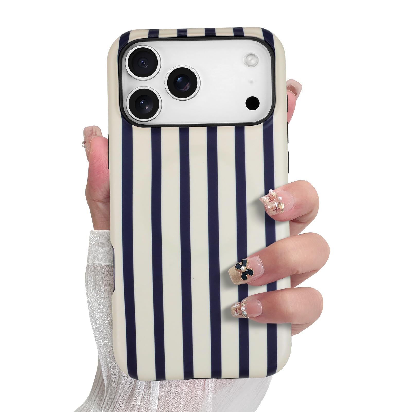 SOKAD Magnetic Vertical Stripes Phone Case for iPhone 17 Pro, Cute Navy Blue Striped Line Pattern Compatible with Magsafe Matte