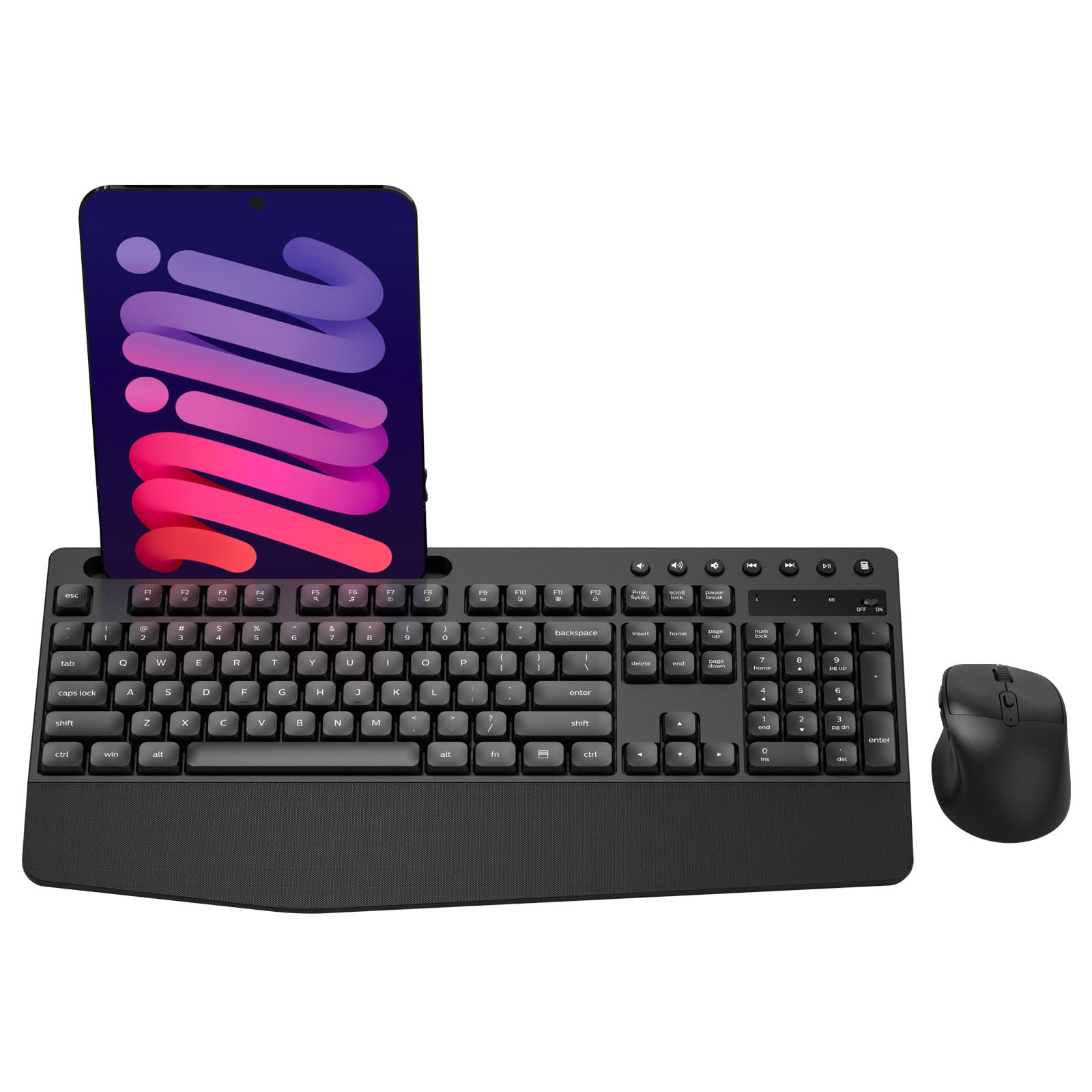 Wireless Keyboard and Mouse Combo, Full-Sized Ergonomic Keyboard with Wrist Rest, Phone Holder, Sleep Mode, Silent 2.4GHz Cordle