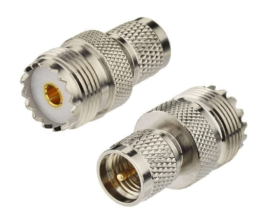 DHT Electronics RF coaxial Adapter Mini-UHF Male to UHF SO239 PL259 Connector Pack of 2