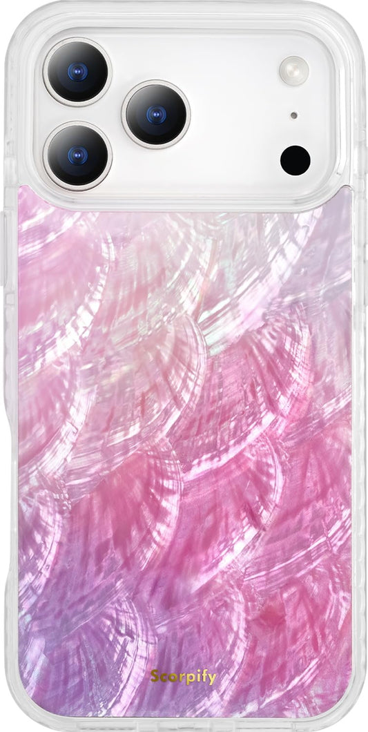 SCORPIFY for iPhone 17 Pro Max Case [Compatible with MagSafe] with Genuine Pink Mother of Pearl Design and Seashell Pattern, Cut
