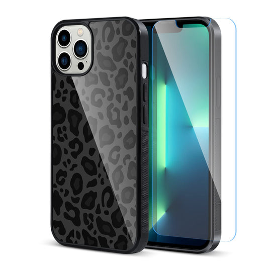 TEAUGHT Compatible with iPhone 13 Pro Case Cute Pattern Black Leopard Print Cheetah + Screen Protector Tire Shockproof Cover, Ch