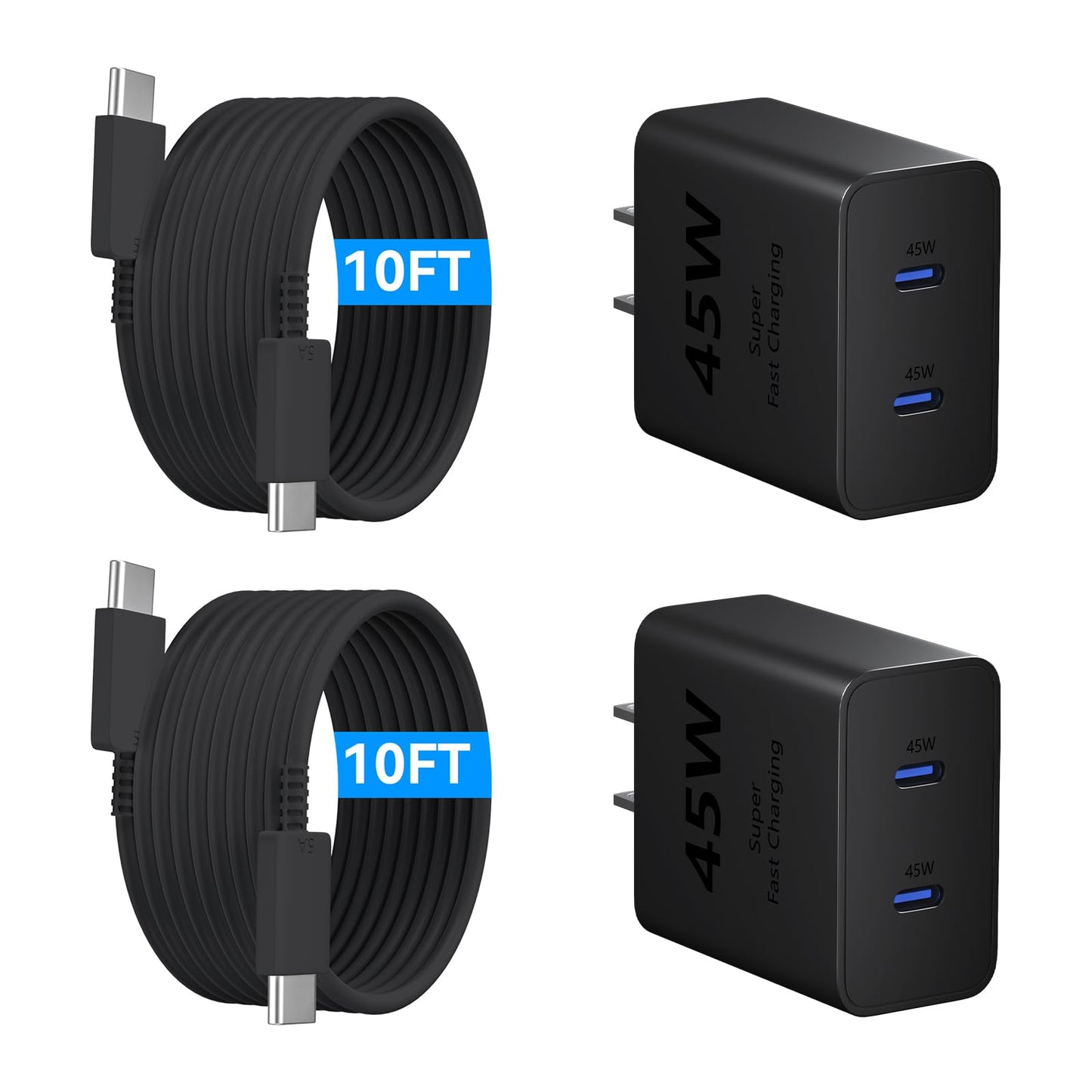 Phone 17 Charger Fast Charging, 45W Dual USB C Charger Block, USB C Wall Chargers with 10FT Long USBC Charging Cable Cord for Ph