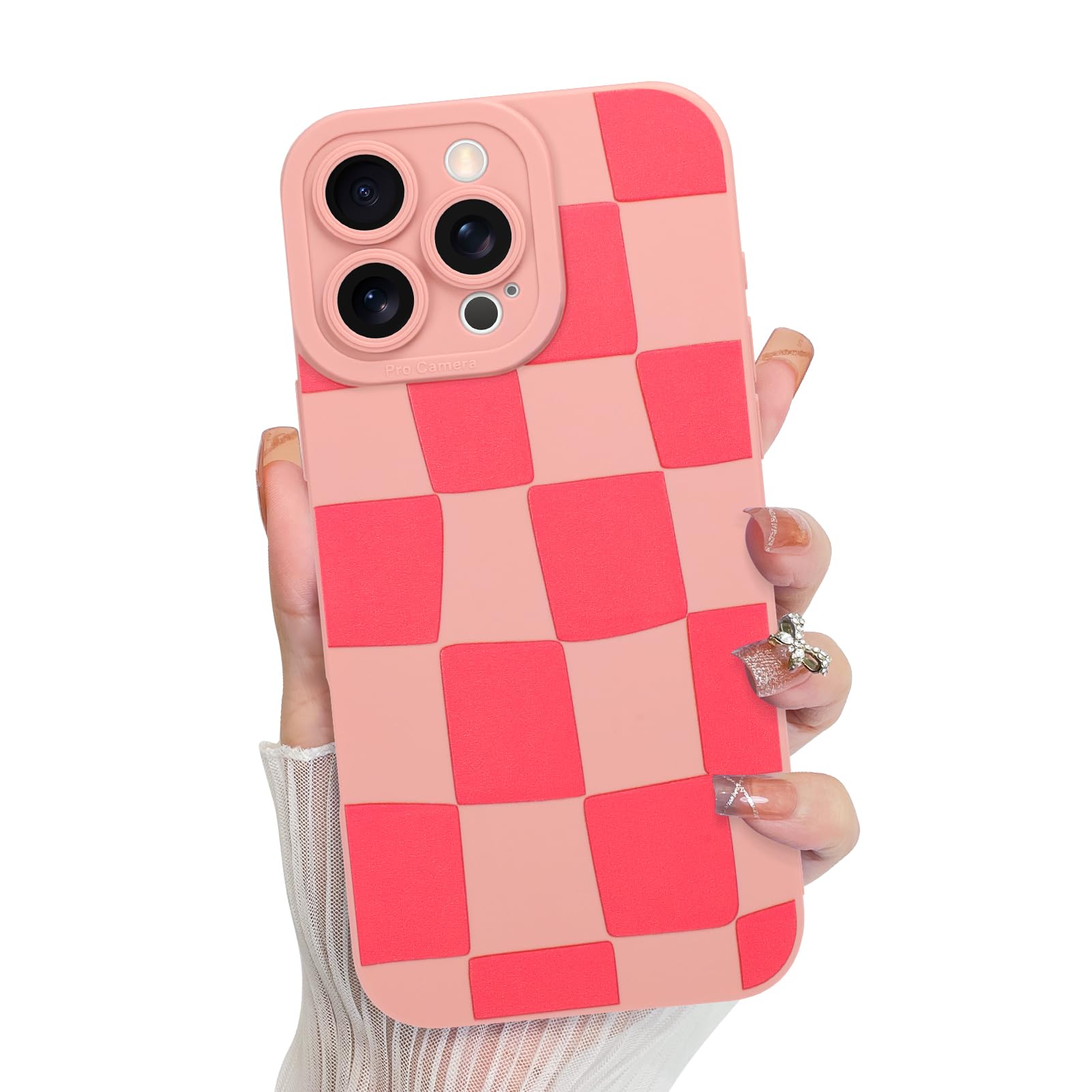 KANGHAR Compatible with iPhone 16 Pro Max Case, Silicone Checkered Cute Pattern, Camera Protection Soft Slim Phone Case for Girl