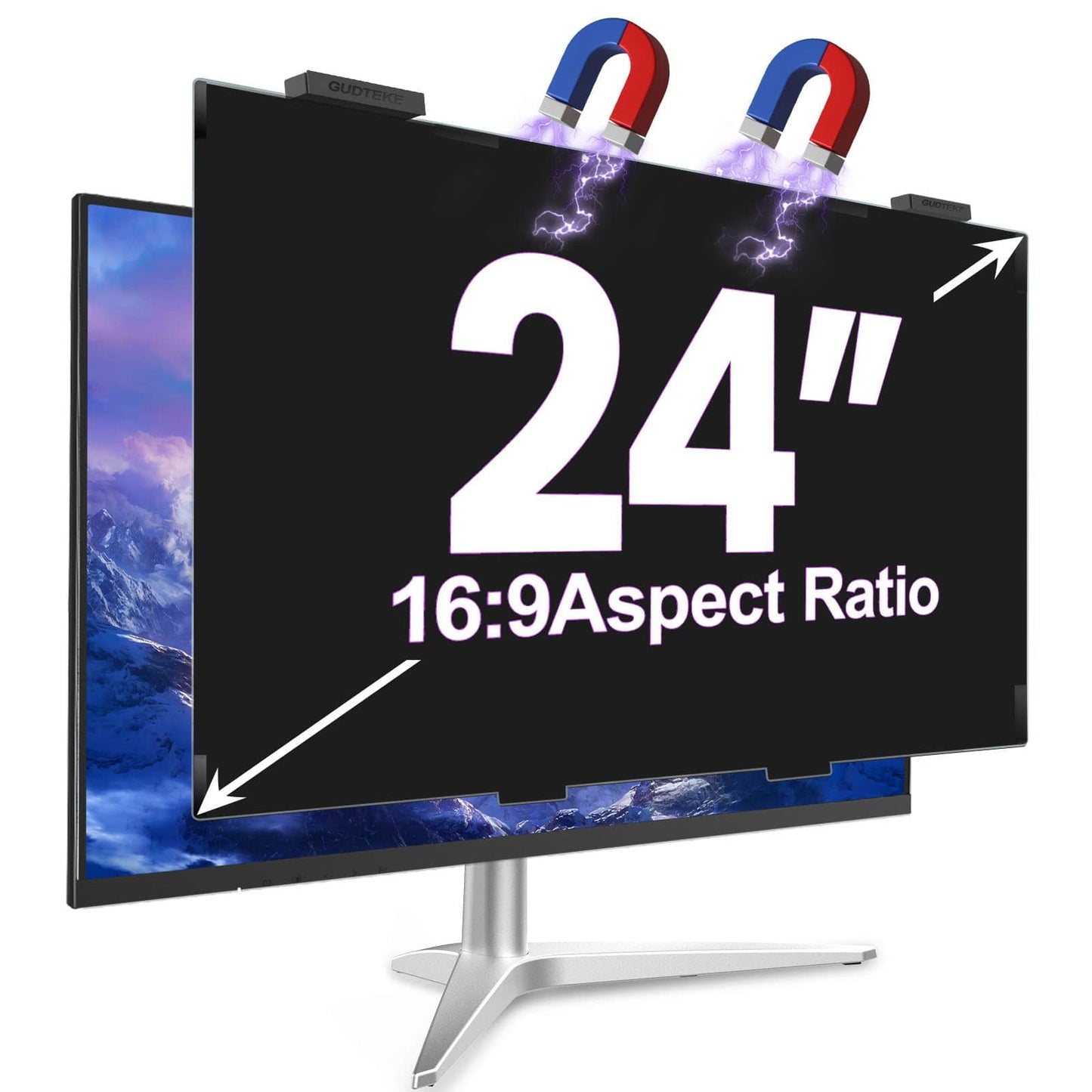 GUDTEKE Magnetic 24 Inch Privacy Screen for Computer Monitor 16:9 Aspect Ratio, Hanging Removable Anti-Blue/Glare Protector Film