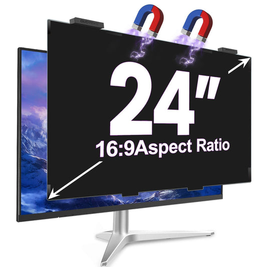 GUDTEKE Magnetic 24 Inch Privacy Screen for Computer Monitor 16:9 Aspect Ratio, Hanging Removable Anti-Blue/Glare Protector Film