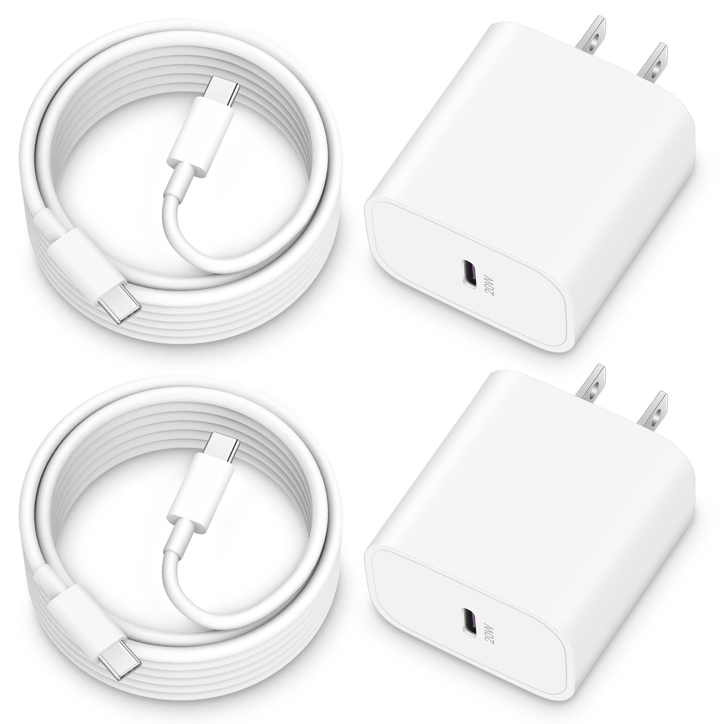 [2025 Upgraded] iPhone 16e/16 Pro/17 Charger, 2-Pack 20W USB C Fast Wall Charger Block with 60W 6FT USB C Charging Cable Cord fo