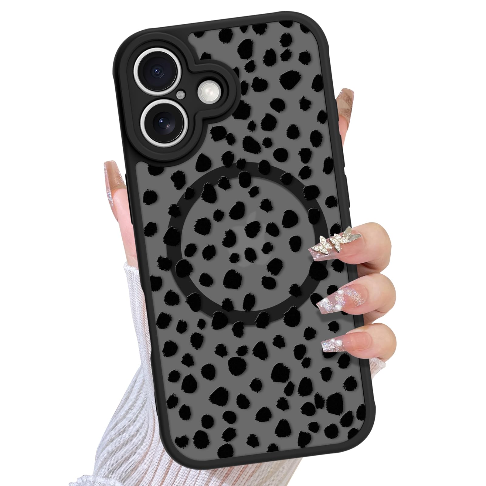 TEAUGHT Compatible with iPhone 16 Case Support for MagSafe Cute Pattern Speck Spot Camera Protection Matte Skin-Touch Cover for