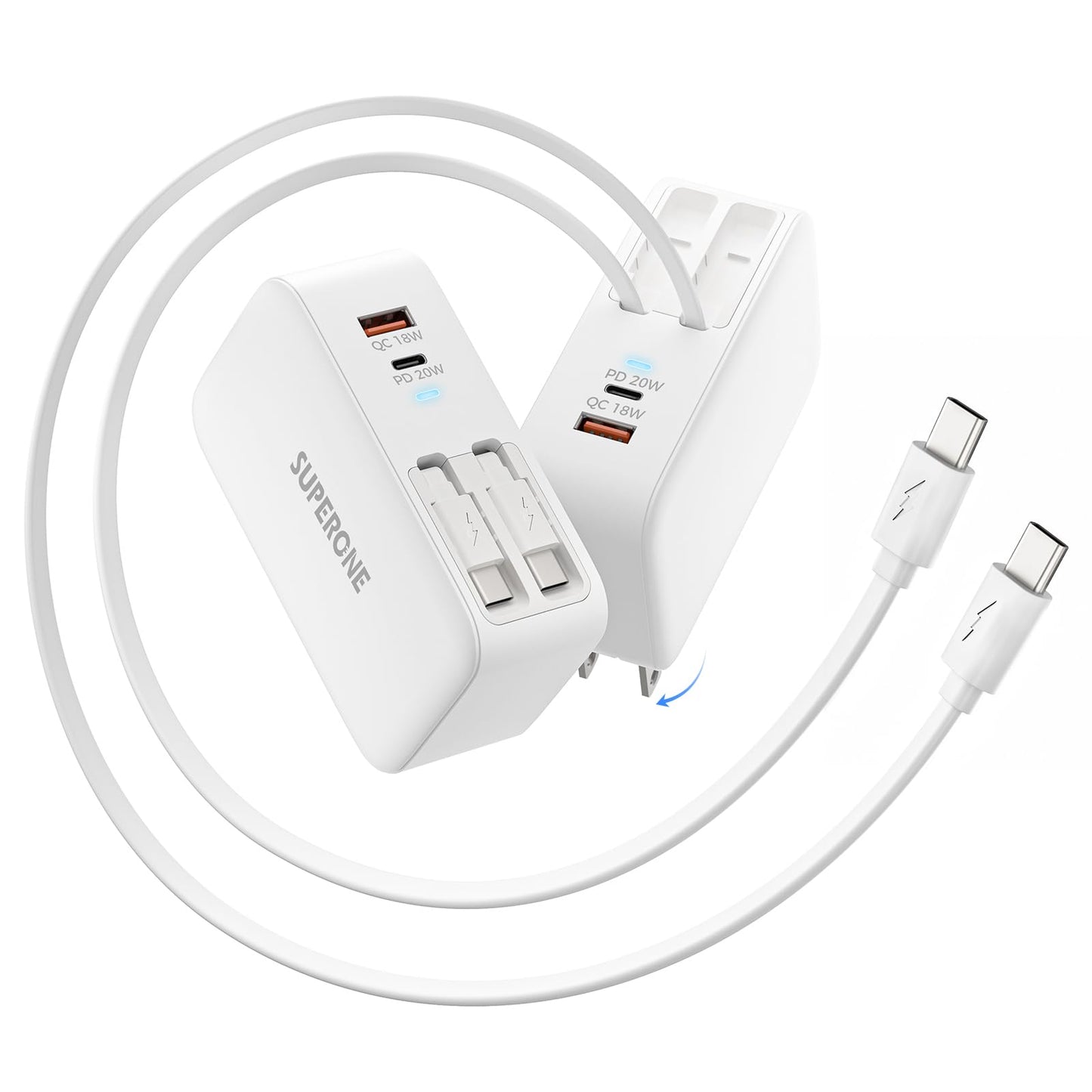 SUPERONE Retractable iPhone Charger, 4-Port USB C Charger Block, iPhone Chargers Fast Charging with Dual USB C Cable, Wall Charg