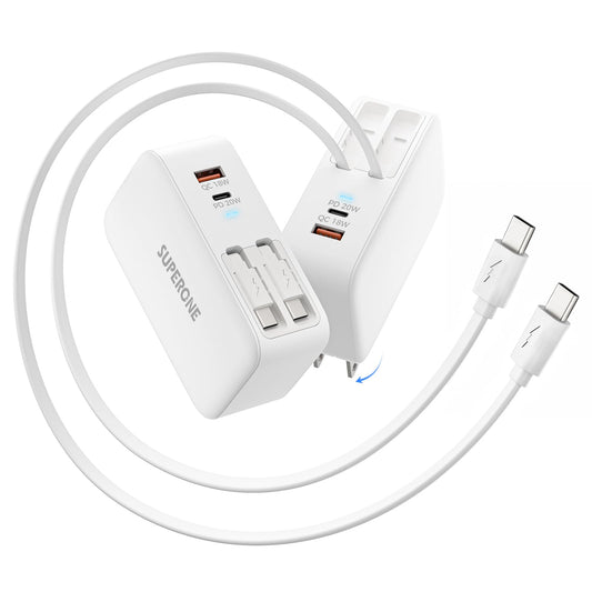 SUPERONE Retractable iPhone Charger, 4-Port USB C Charger Block, iPhone Chargers Fast Charging with Dual USB C Cable, Wall Charg