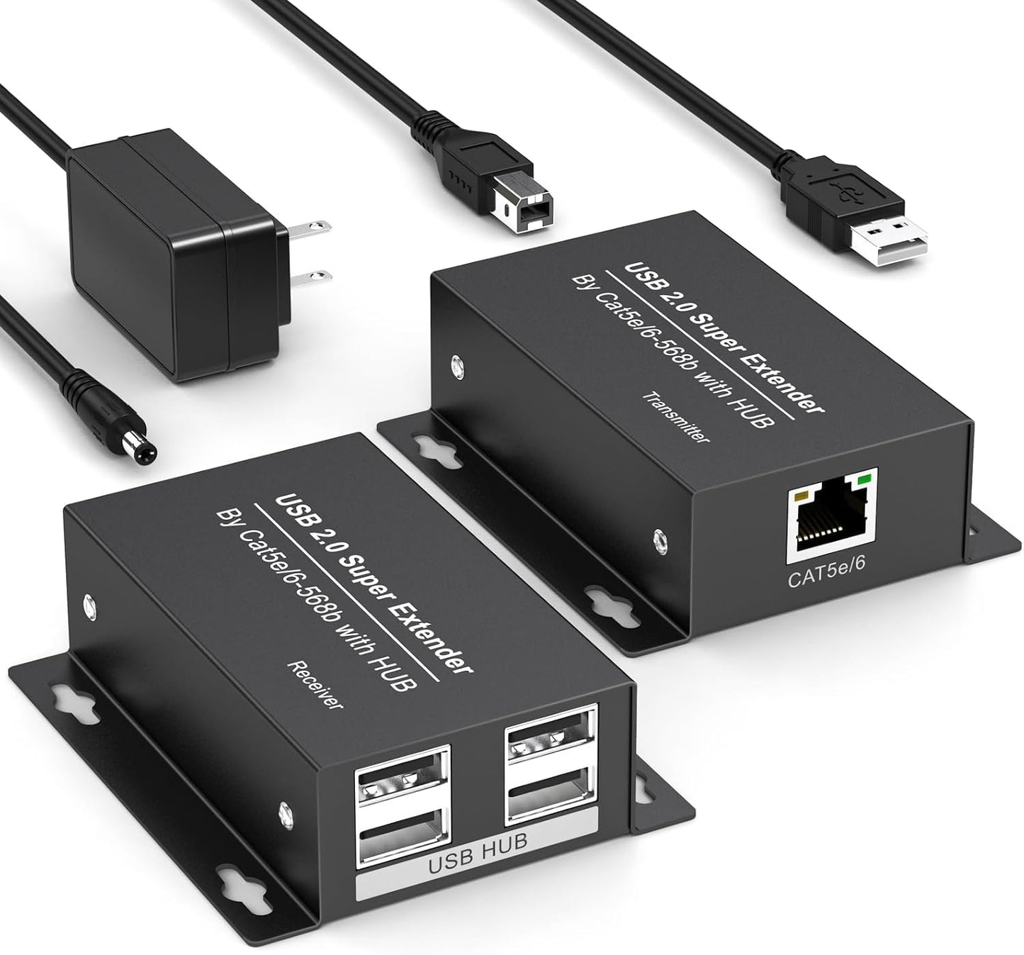 USB Extender Over Ethernet USB 2.0 HUB RJ45 Cat5e/6, 196ft/60m, up to 480Mbps Transfer Rate No Driver Required Supports POC Powe