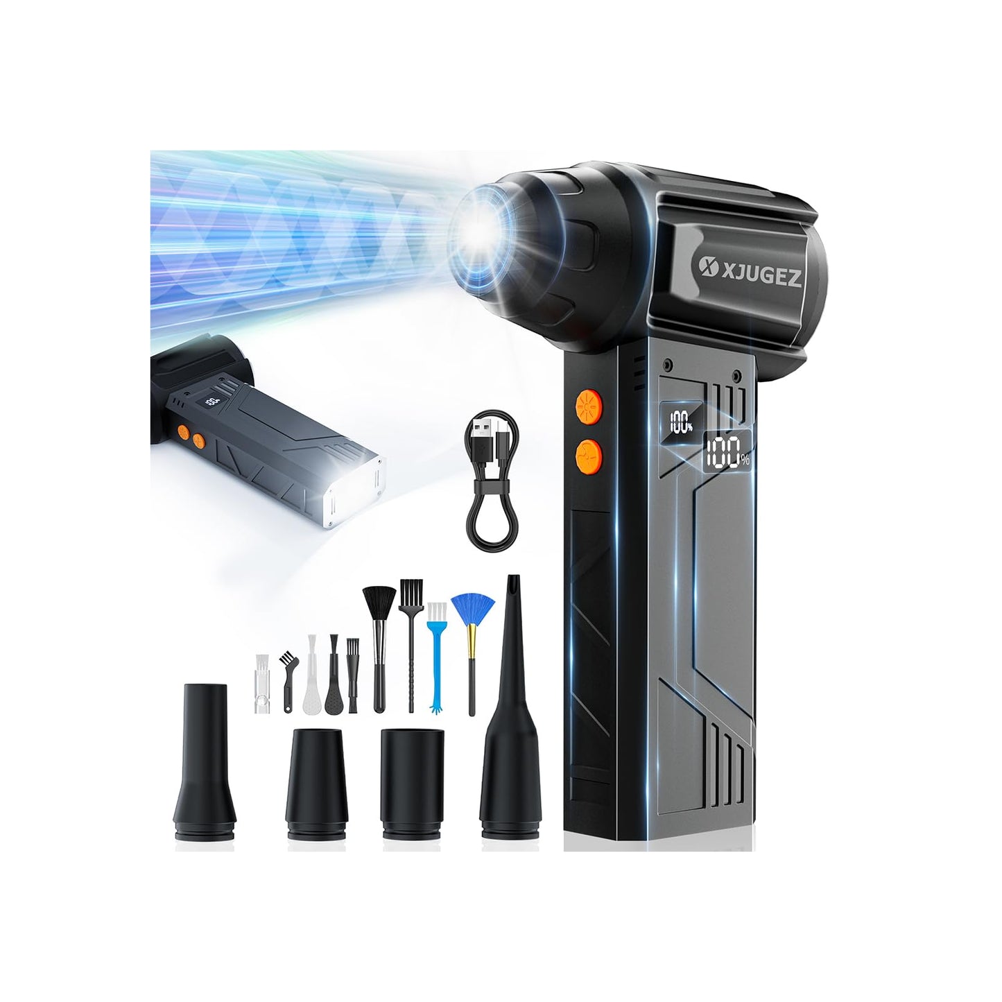 XJUGEZ Compressed Air Duster with Flashlight,180000RPM Electric Air Duster,4-Gear with Display High-Speed Electric Duster with M