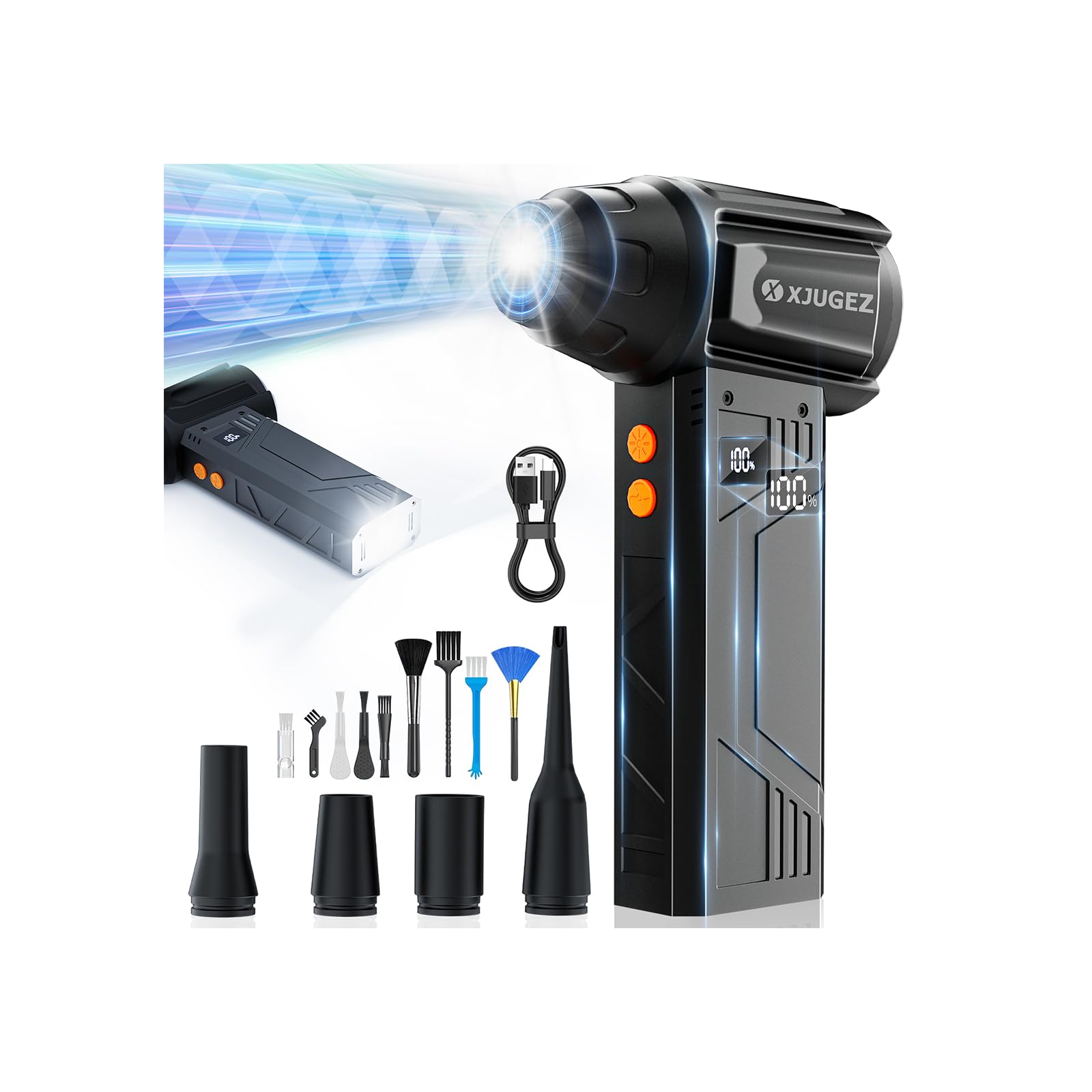 XJUGEZ Compressed Air Duster with Flashlight,180000RPM Electric Air Duster,4-Gear with Display High-Speed Electric Duster with M