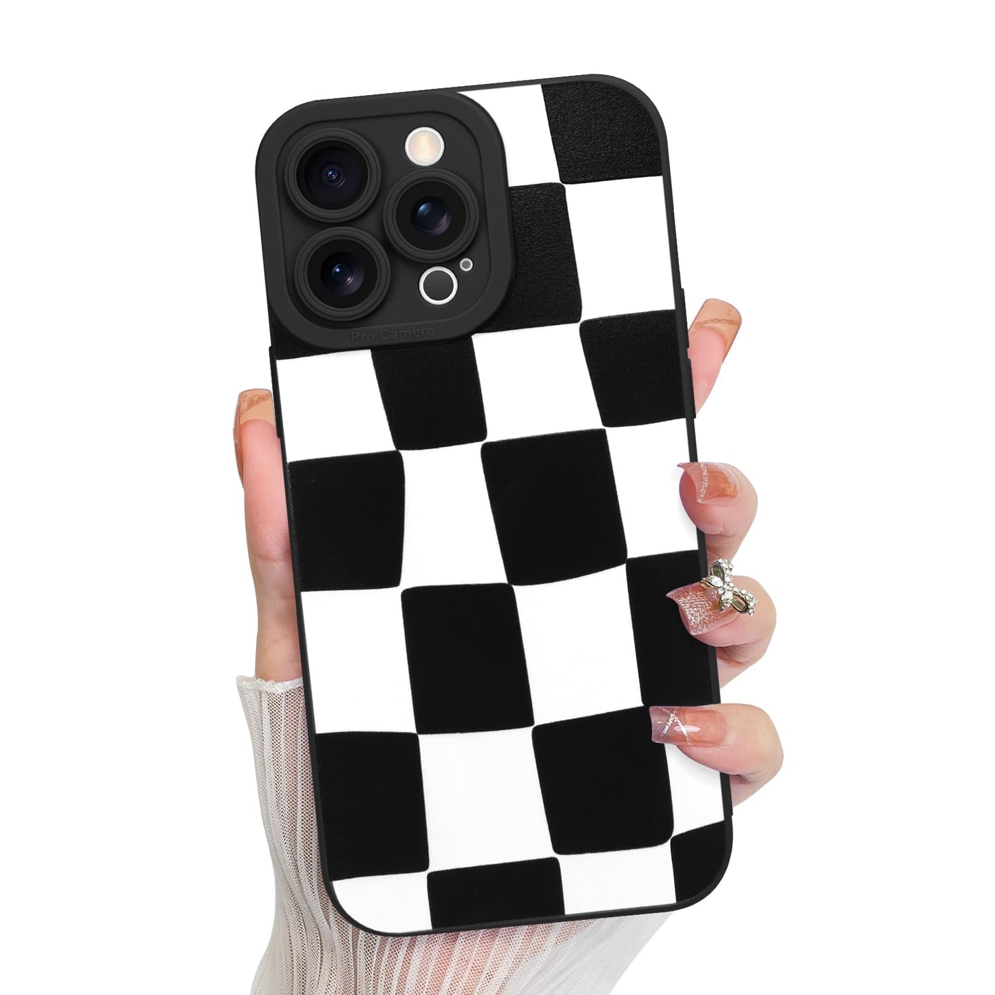 KANGHAR Compatible with iPhone 13 Pro Max Case, Silicone Checkered Cute Pattern, Camera Protection Soft Slim Phone Case for Girl