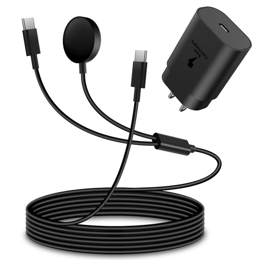 2 in1 Samsung Watch Charger,25W USB C Fast Charger Compatible with Galaxy Watch 8/7/6/6 Classic/5 Pro/5/4 /4 classic/3/Active2/1